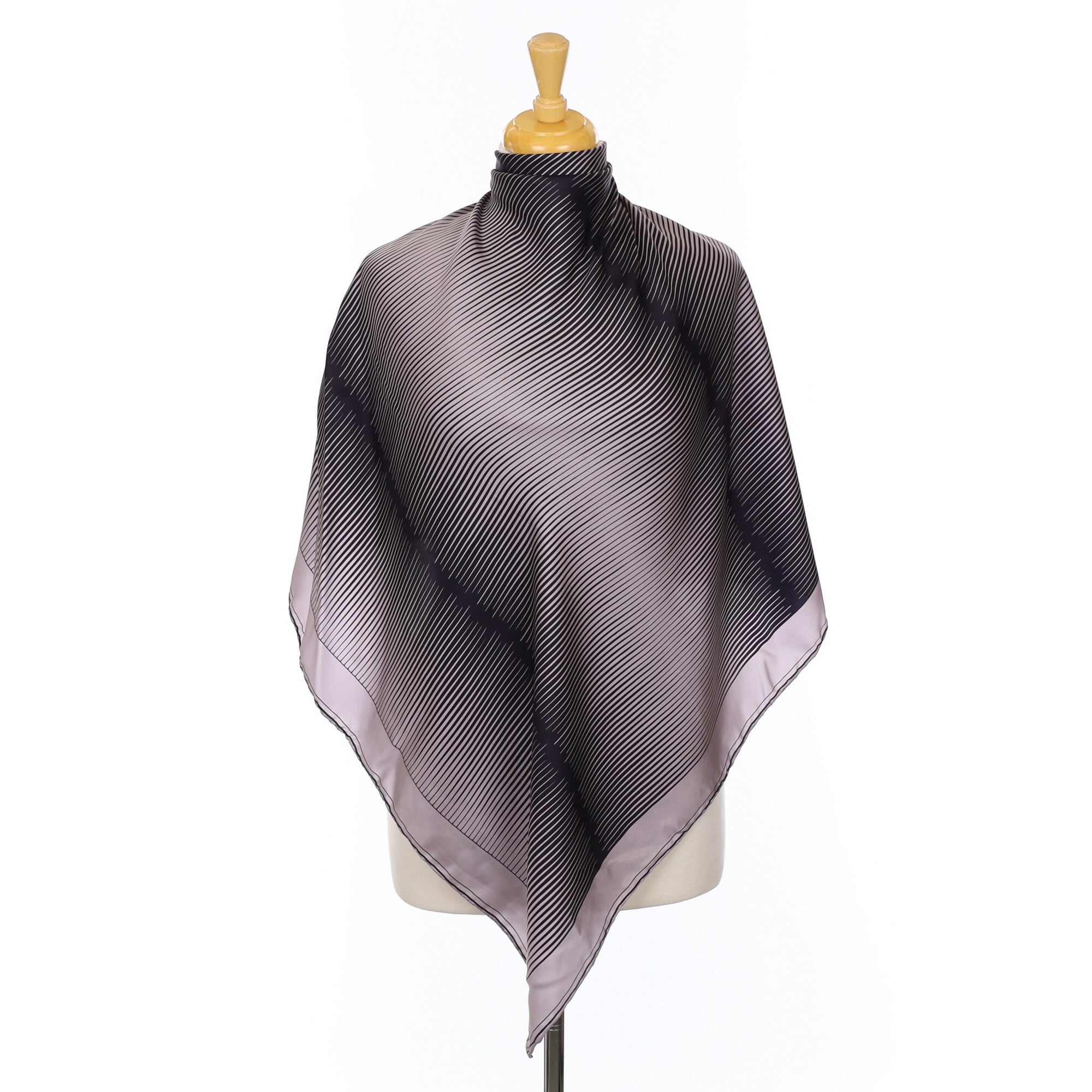 Grey and Black Striped Silk Scarf