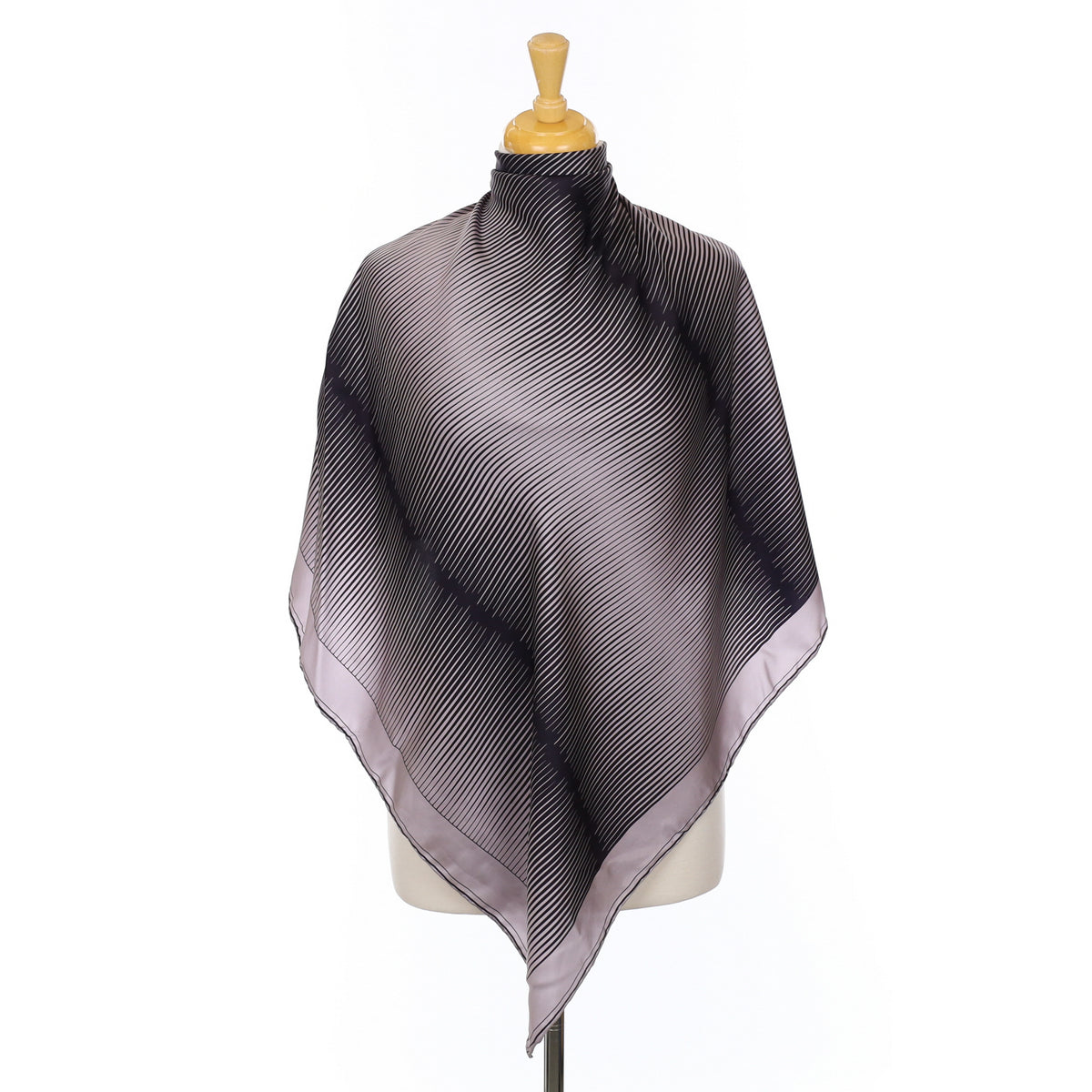 Grey and Black Striped Silk Scarf