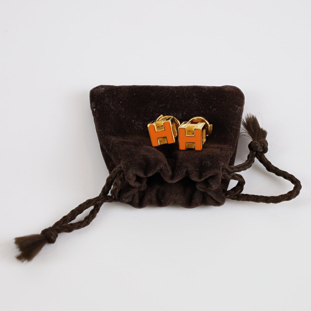 Brand New Boxed Hermès Cage d’H Cube Earrings