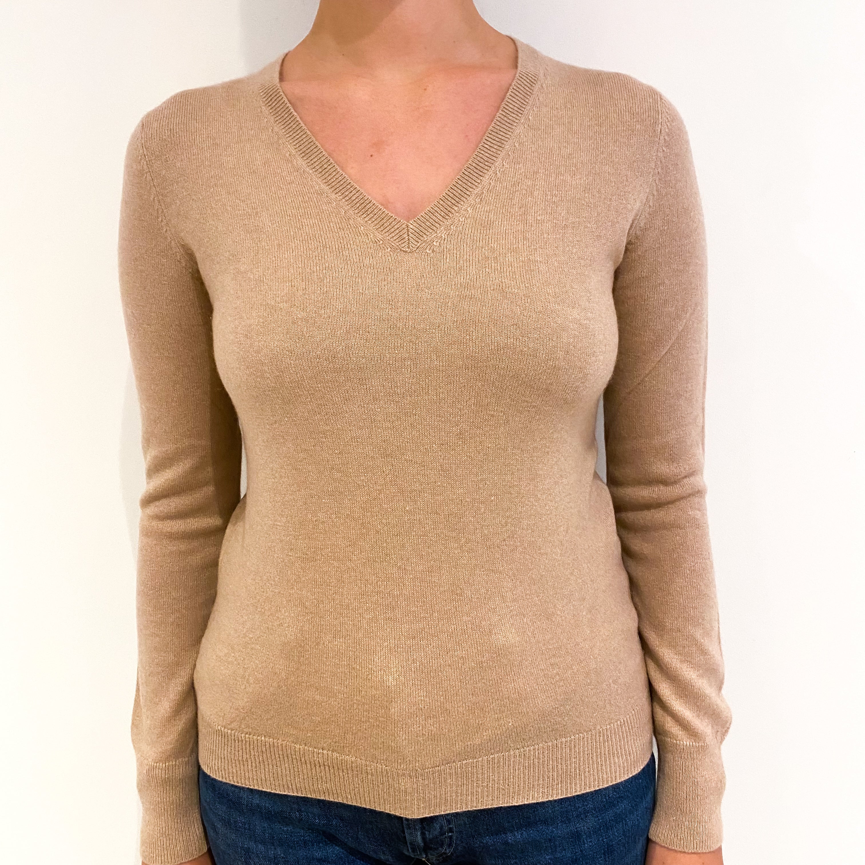 Blush Brown Cashmere V-Neck Jumper Small