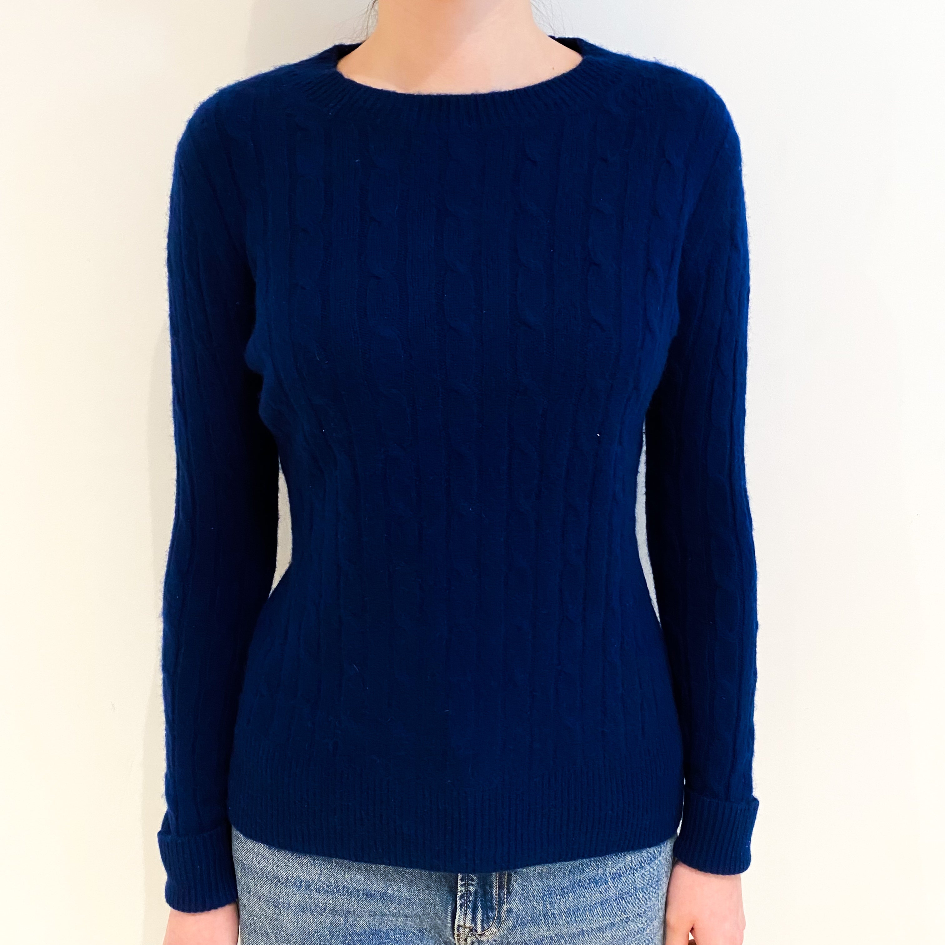 French Navy Cable Cashmere Crew Neck Jumper Extra Small