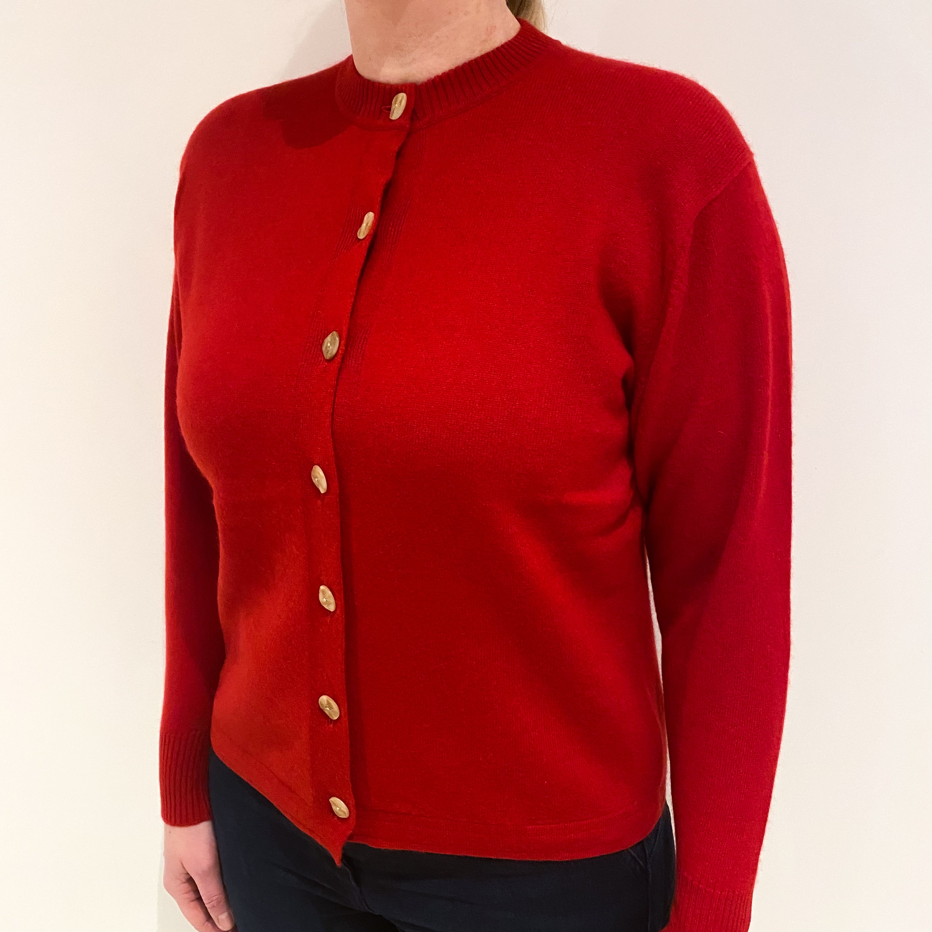 Scarlet Red Cashmere Crew Cardigan Large