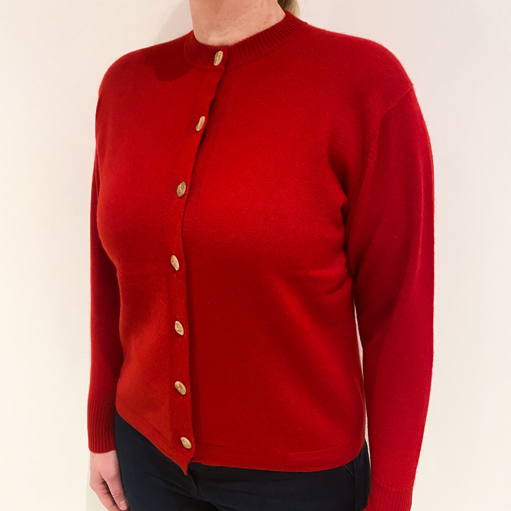 Scarlet Red Cashmere Crew Cardigan Large