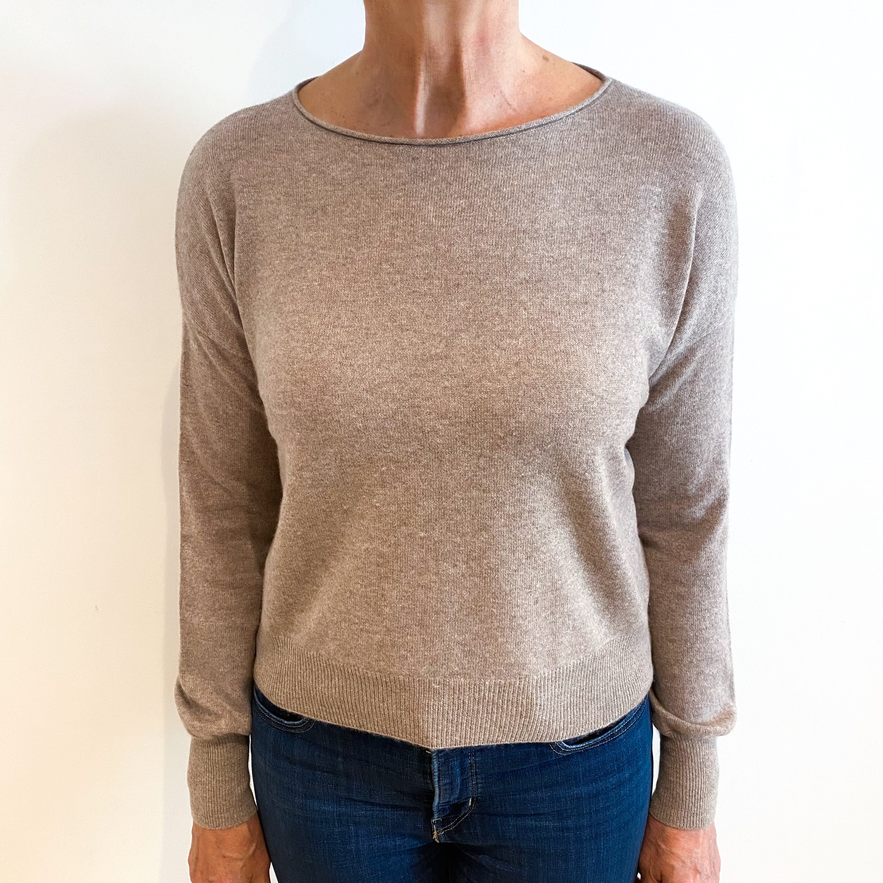 Mink Brown Skull Back Cashmere Crew Neck Jumper Medium