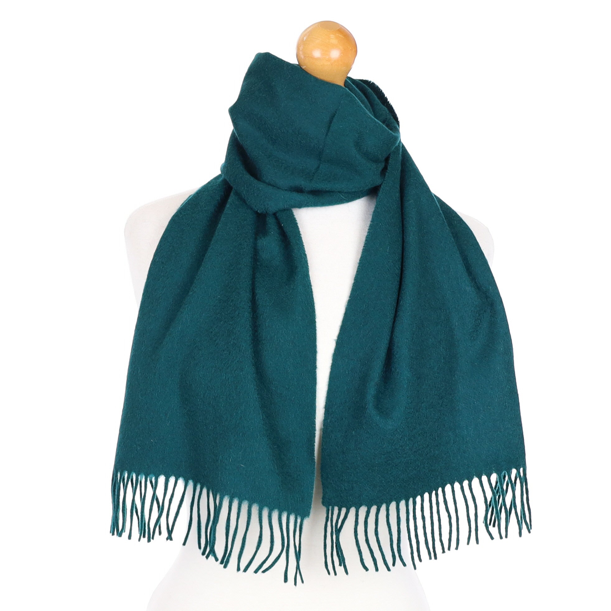 Forest Green Cashmere Fringed Woven Scarf