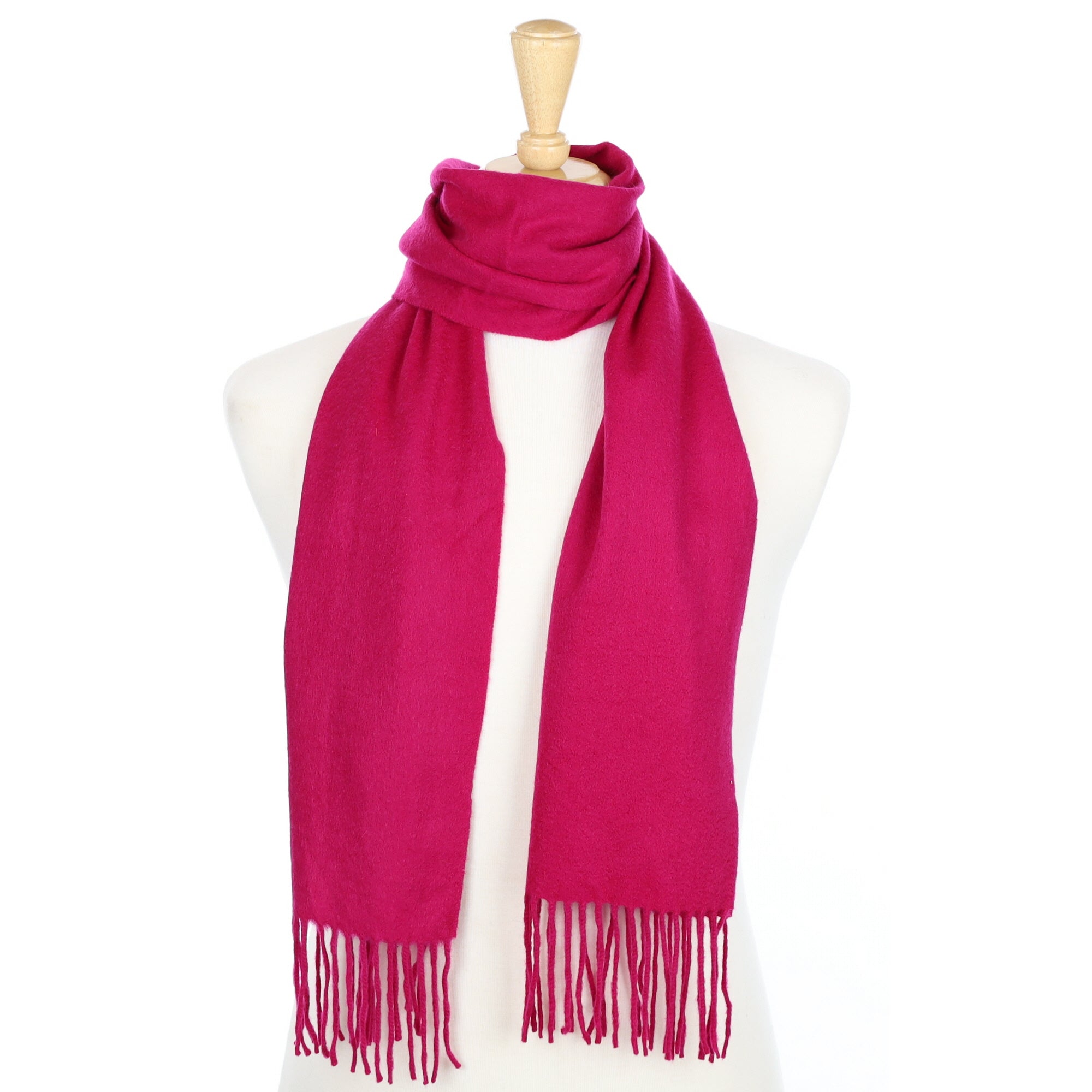 Magenta Pink Cashmere Fringed Woven Scarf