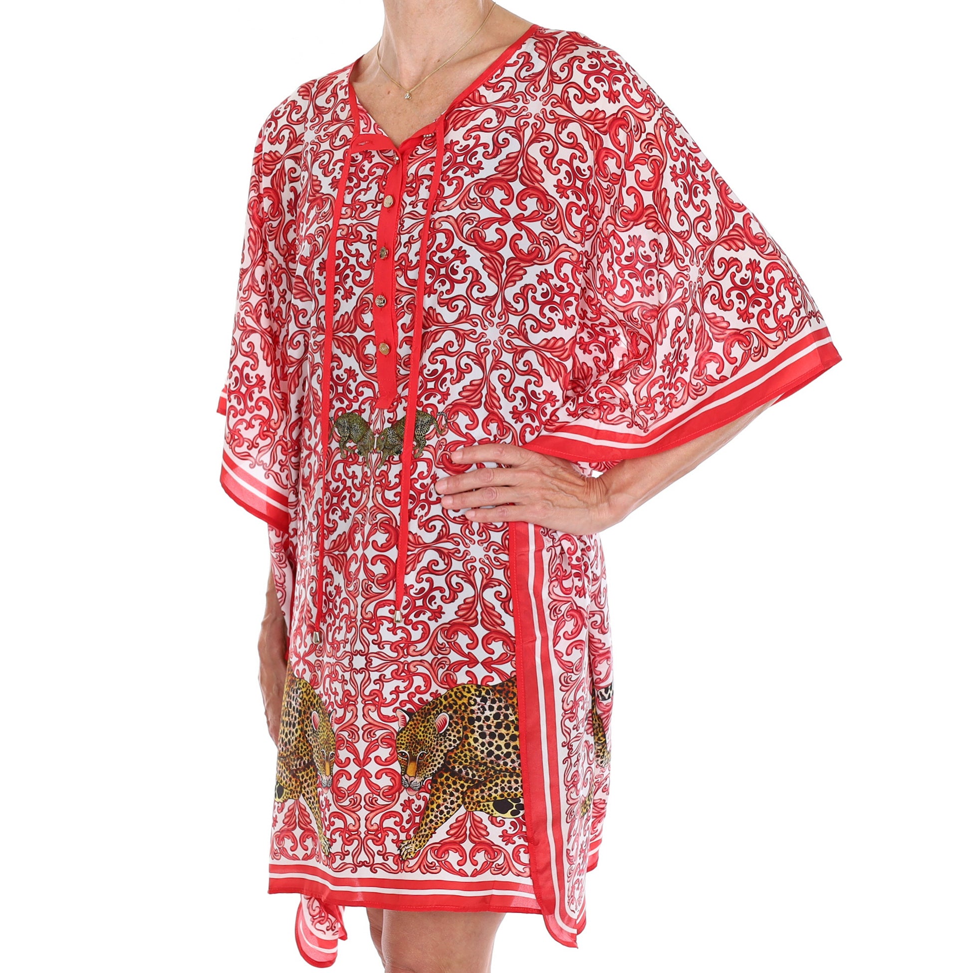 Brand New Bellezza Red Leopard Safari Silk Kaftan Short DISPATCHED W/C 8th SEPTEMBER