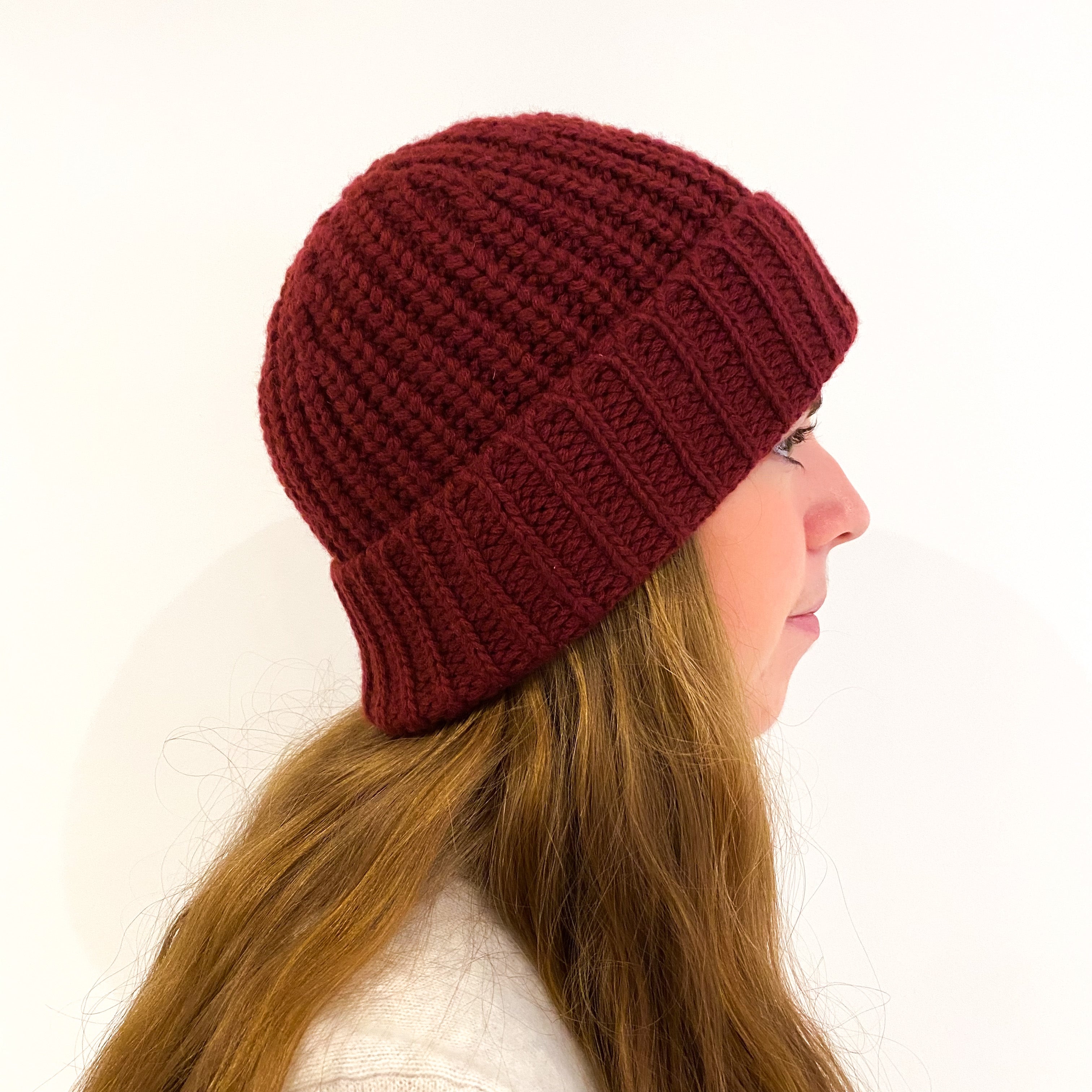 New Scottish Wine Red Chunky Beanie Hat One Size