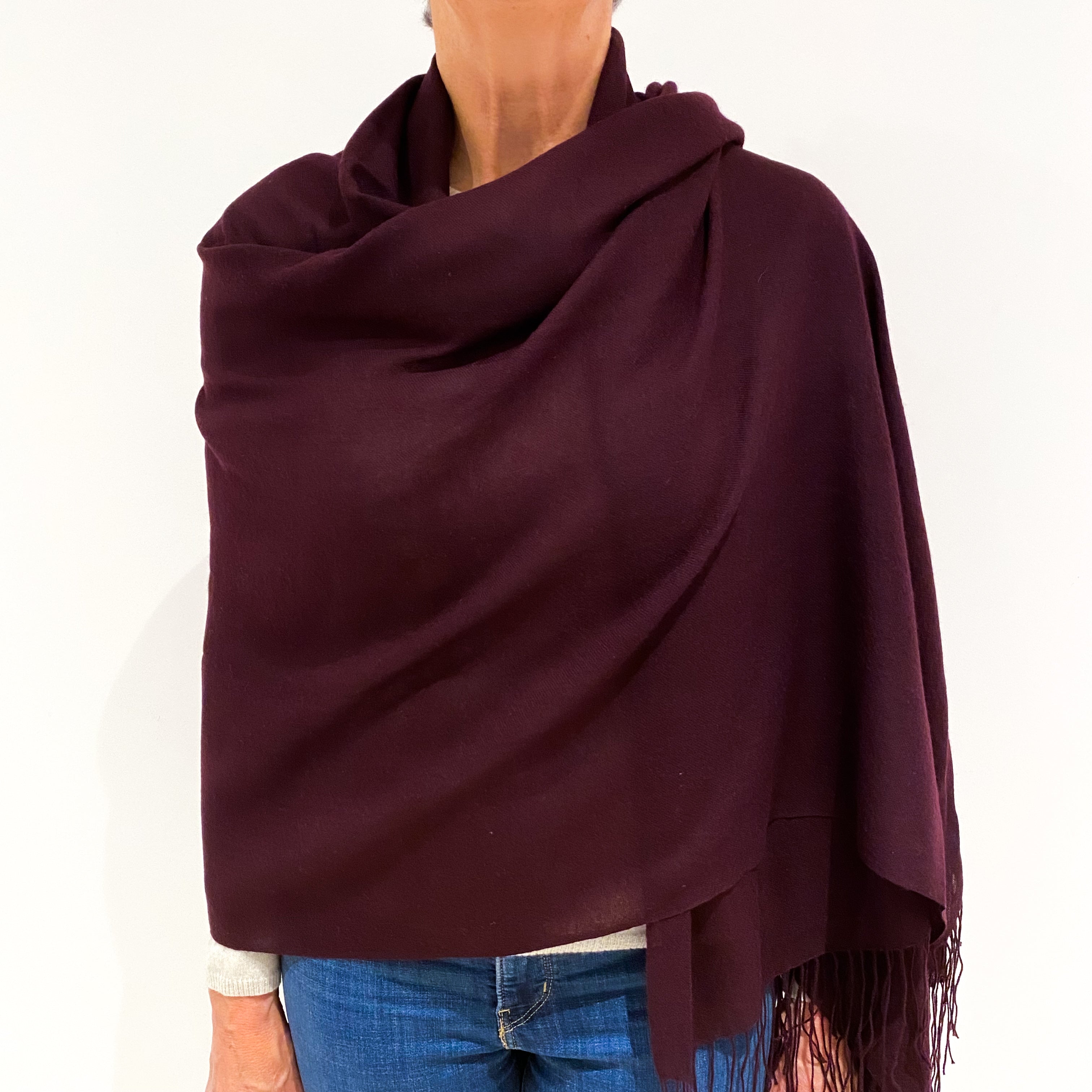 Brand New Aubergine Purple Cashmere Pashmina Scarf