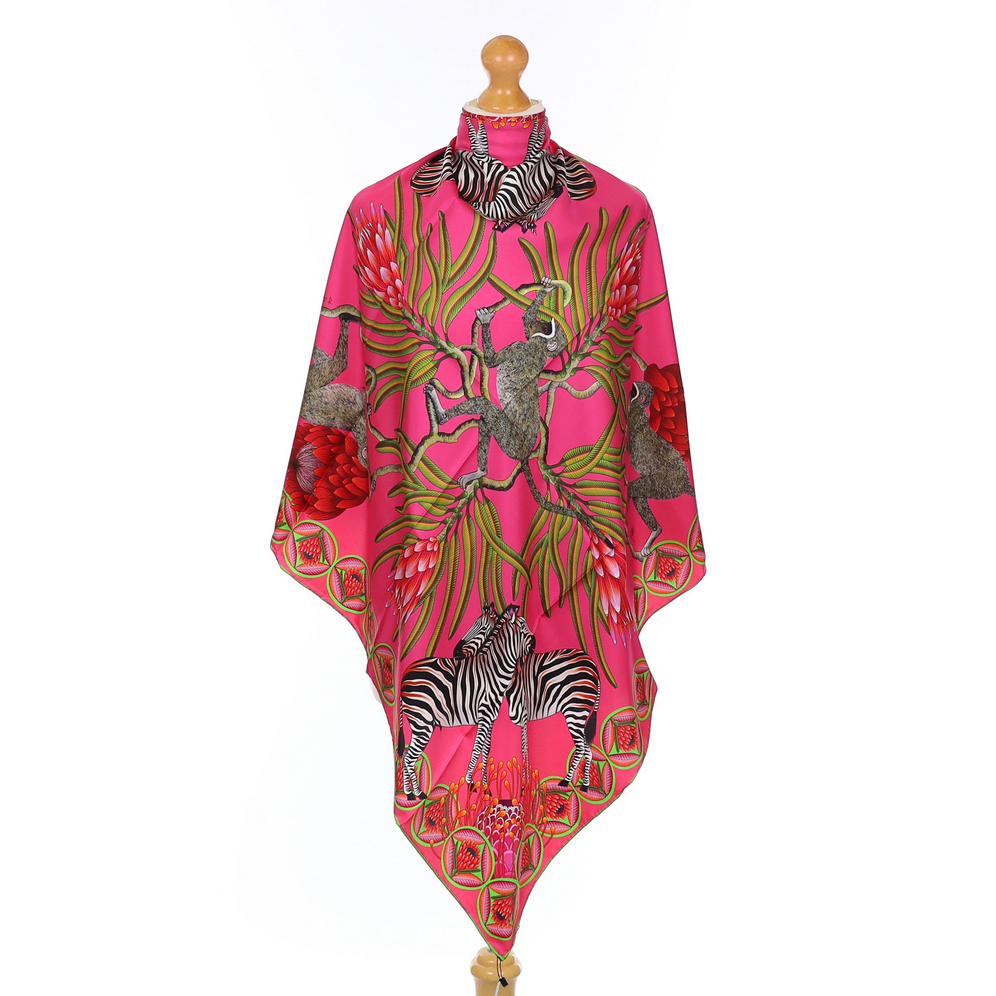 Brand New Bellezza Pink & Orange Zebra Safari Double Faced Silk Scarf