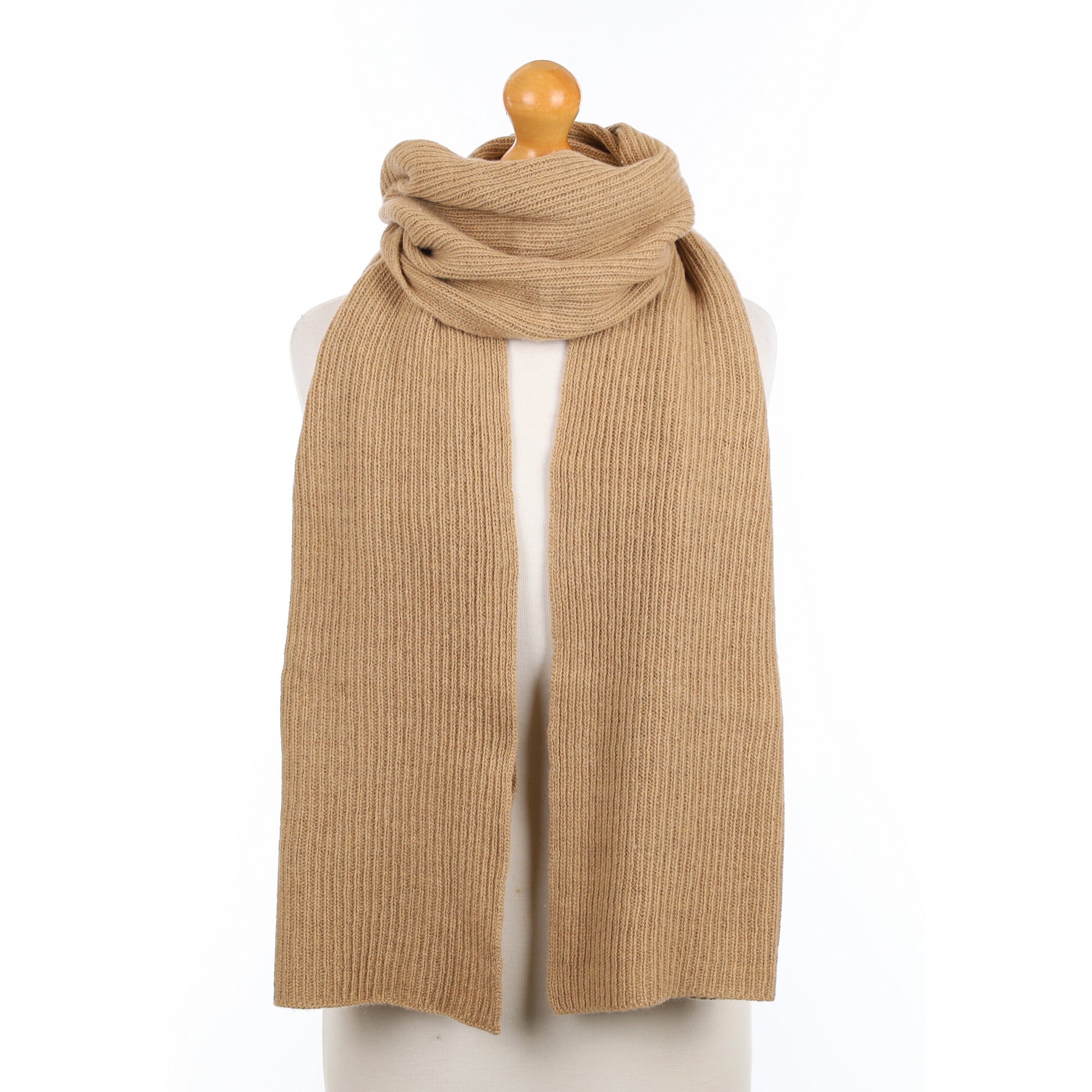 Brand New Scottish Camel Wide Cashmere Chunky Ribbed Scarf