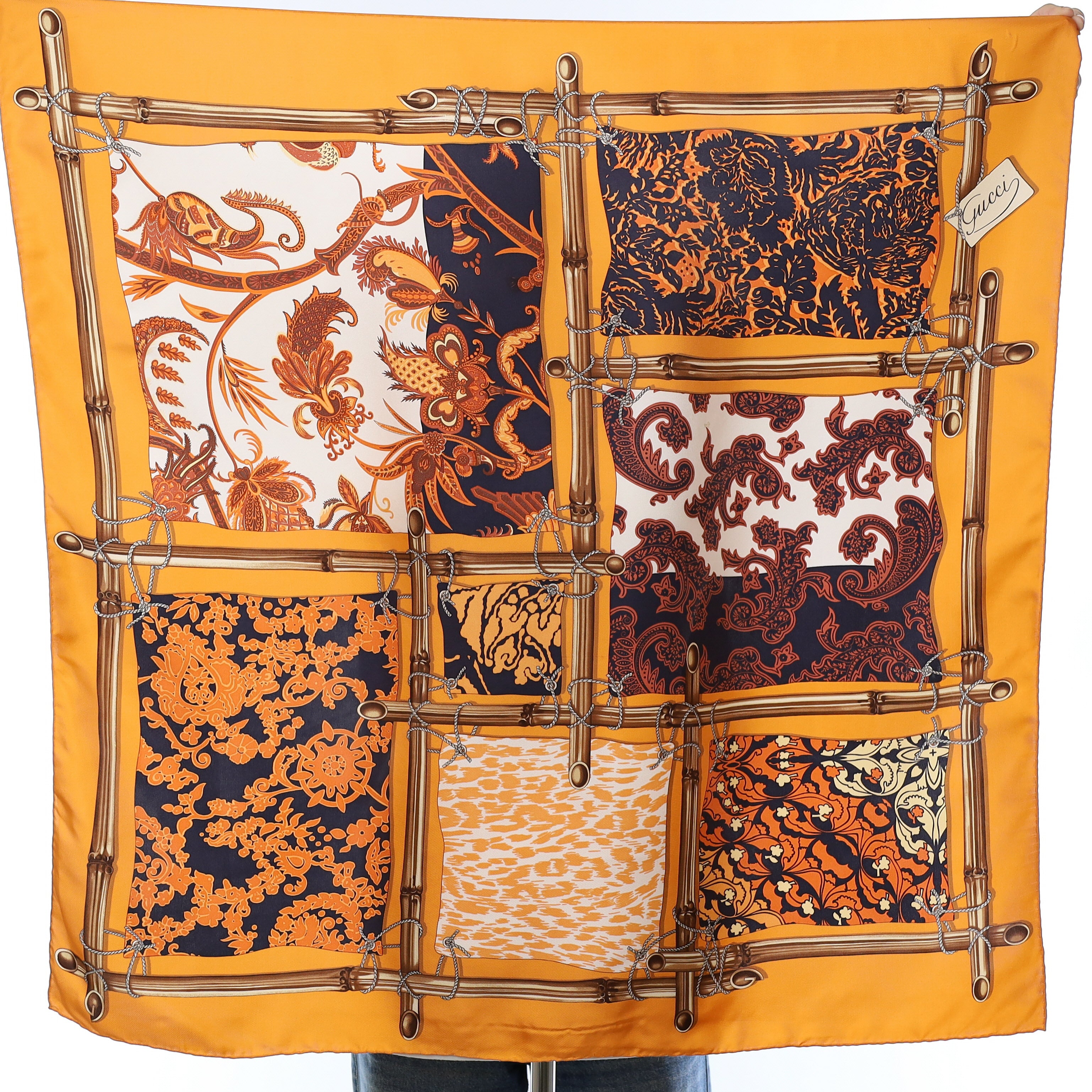 Gucci Orange Bamboo Vintage Silk Scarf