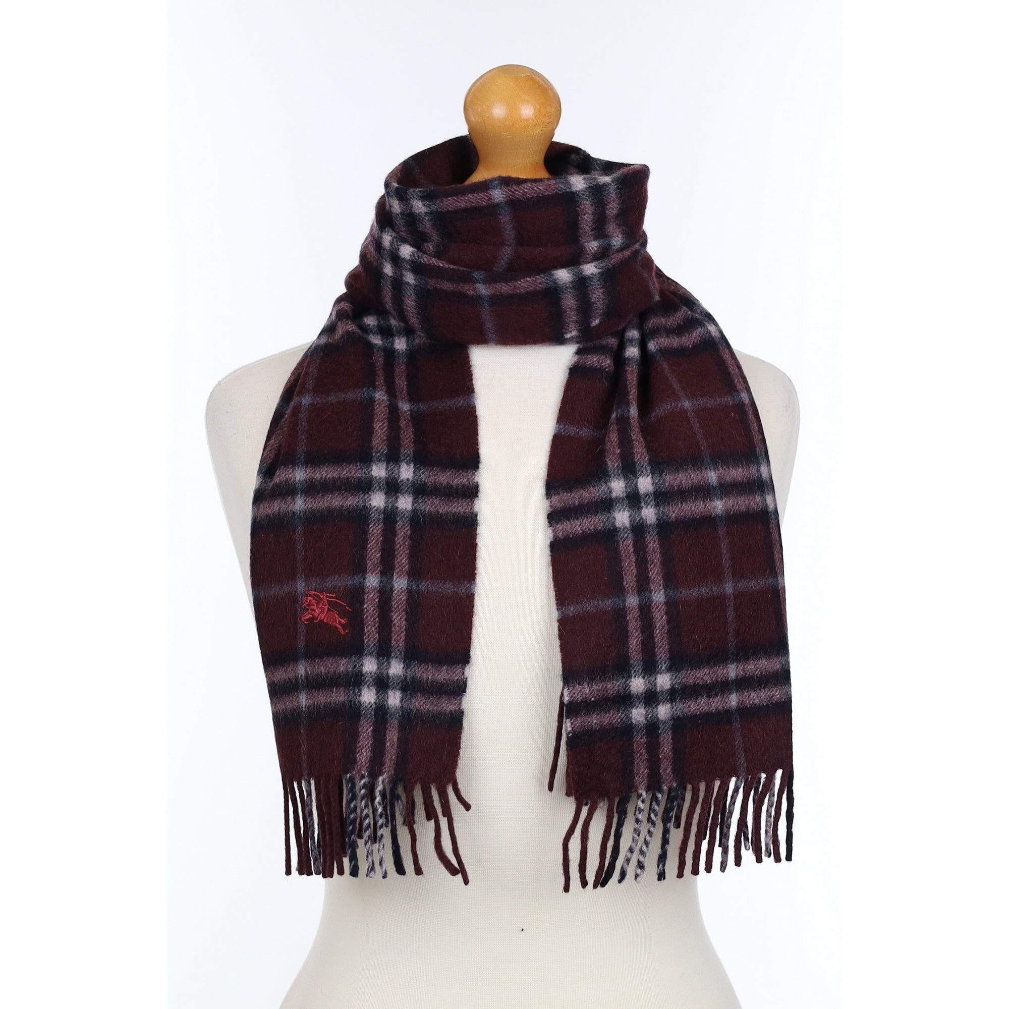Burberry Aubergine Checked Woven Cashmere Scarf