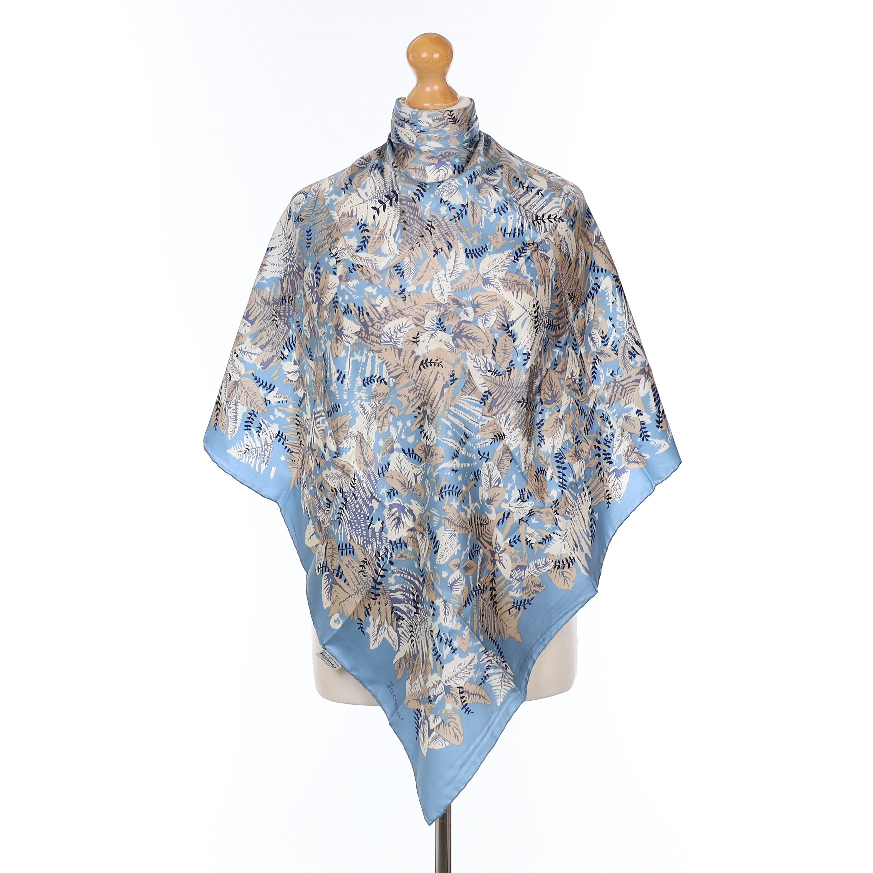 Jacqmar Blue And Silver Leaf Design Vintage Silk Scarf