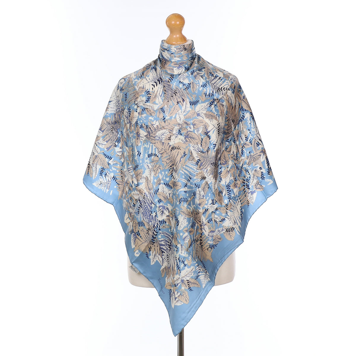 Jacqmar Blue And Silver Leaf Design Vintage Silk Scarf