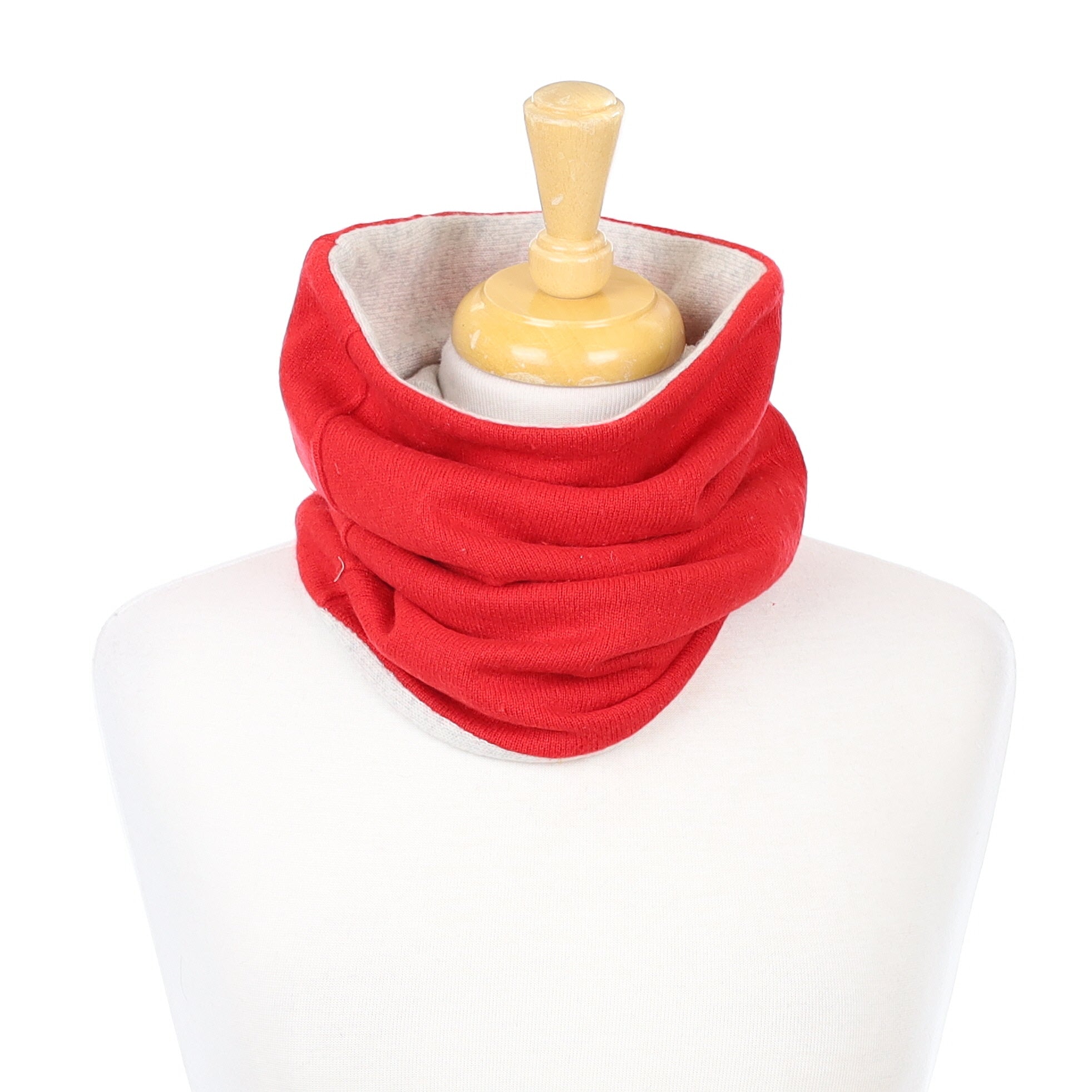 Scarlett Red and Mist Grey Ribbed Detail Luxury Double Layered Snood