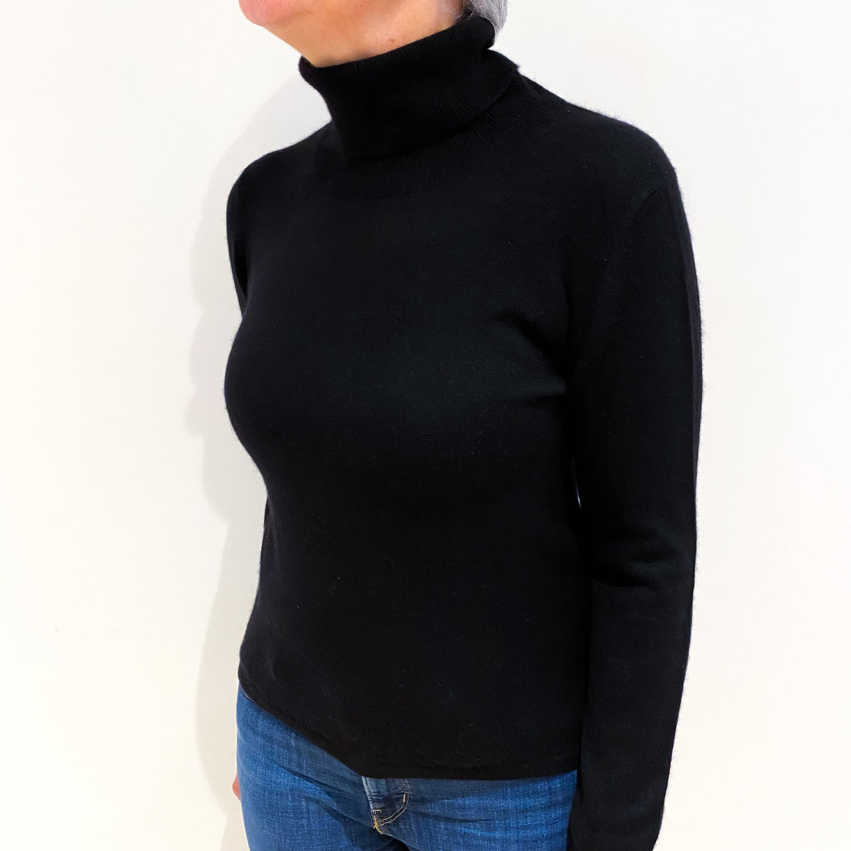 Black Cashmere Polo Neck Jumper Medium
