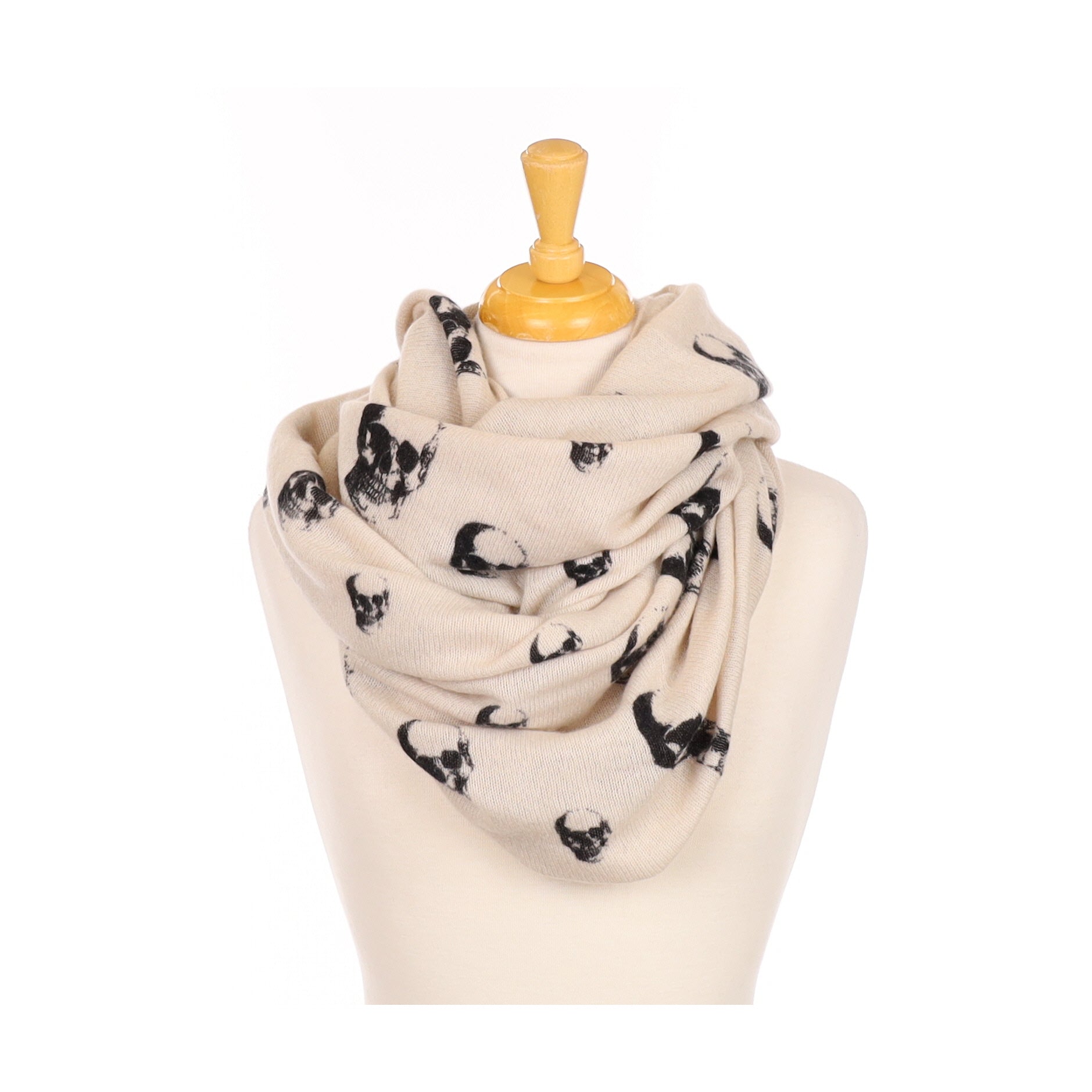 Skull Cashmere Oatmeal and Black  Infinity Scarf