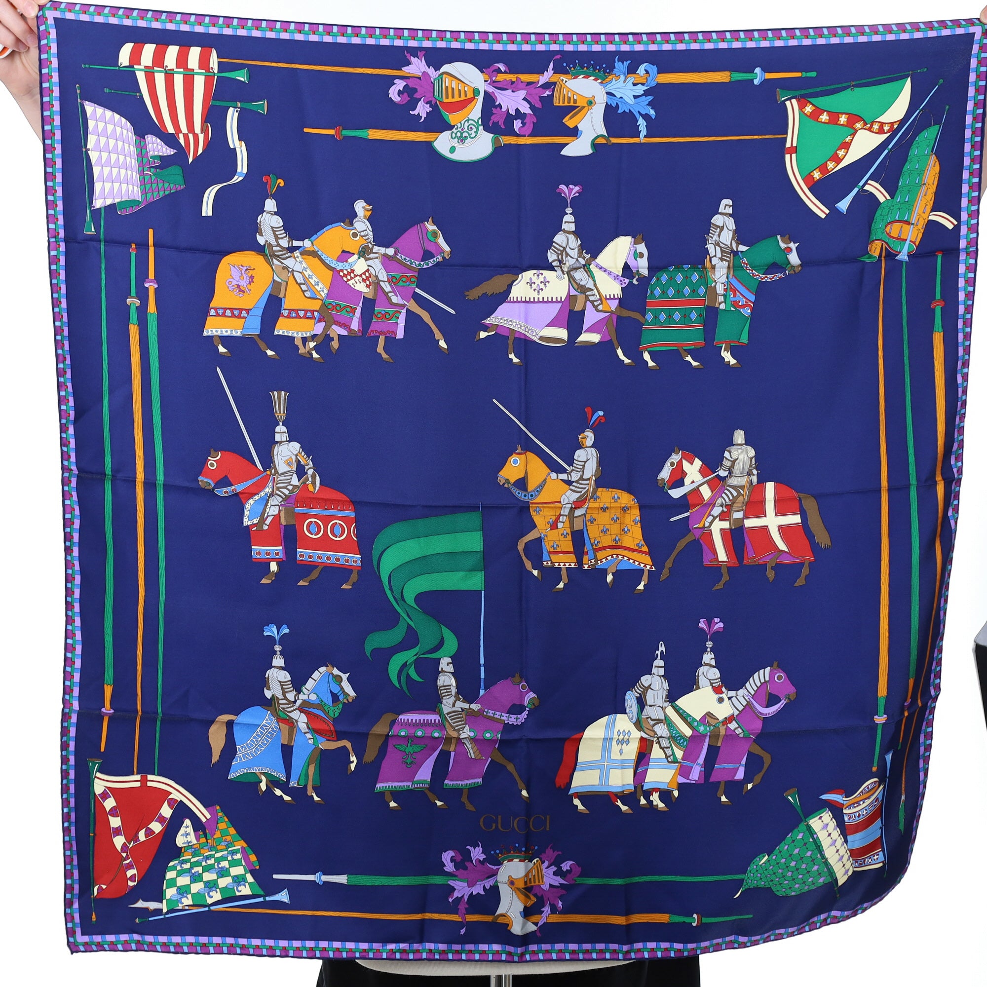Brand New Gucci Knight Design Vintage Silk Scarf