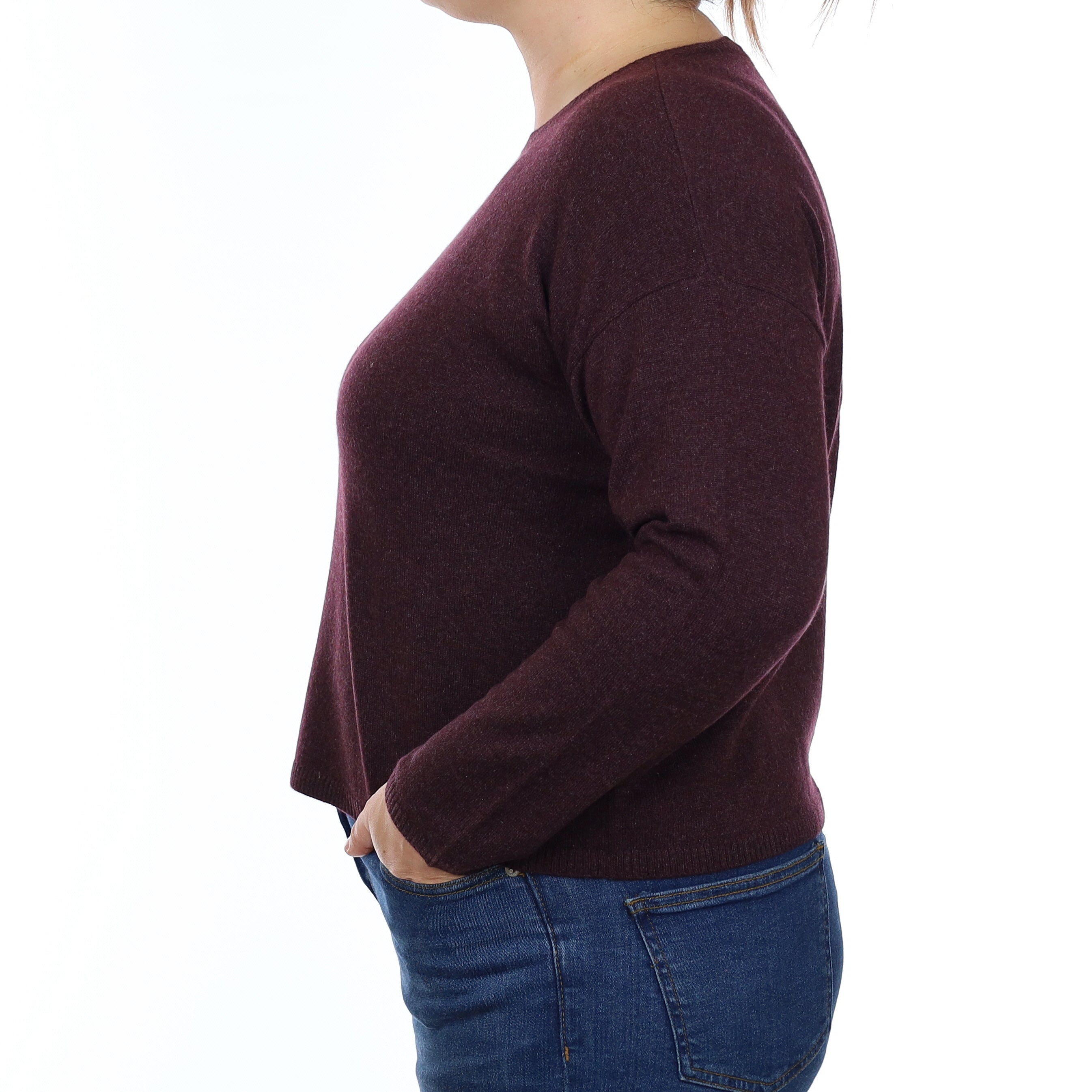 Deep Aubergine Purple Cashmere Boxy Crew Neck Jumper Large