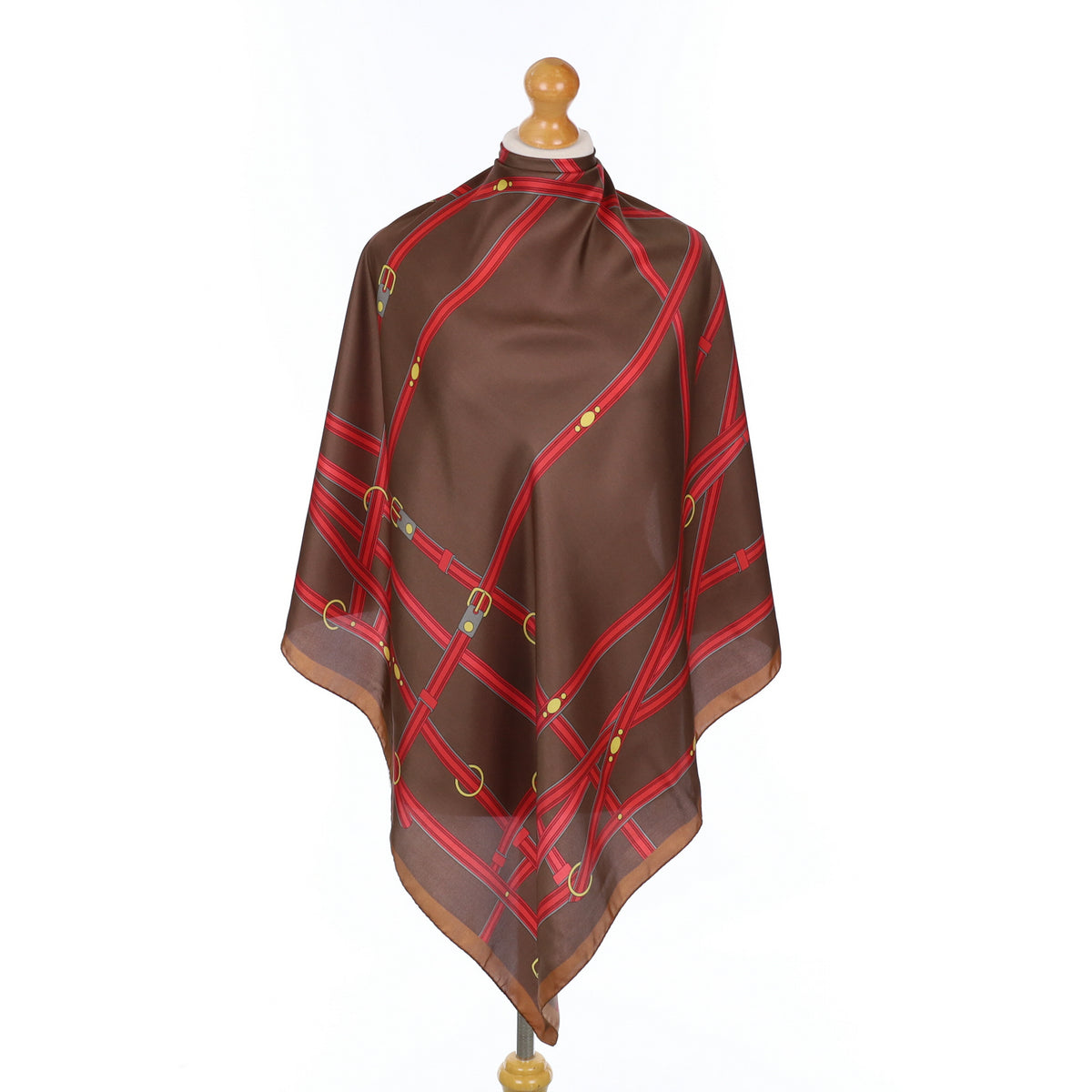 Italian Red and Brown Buckle Design Silk Scarf