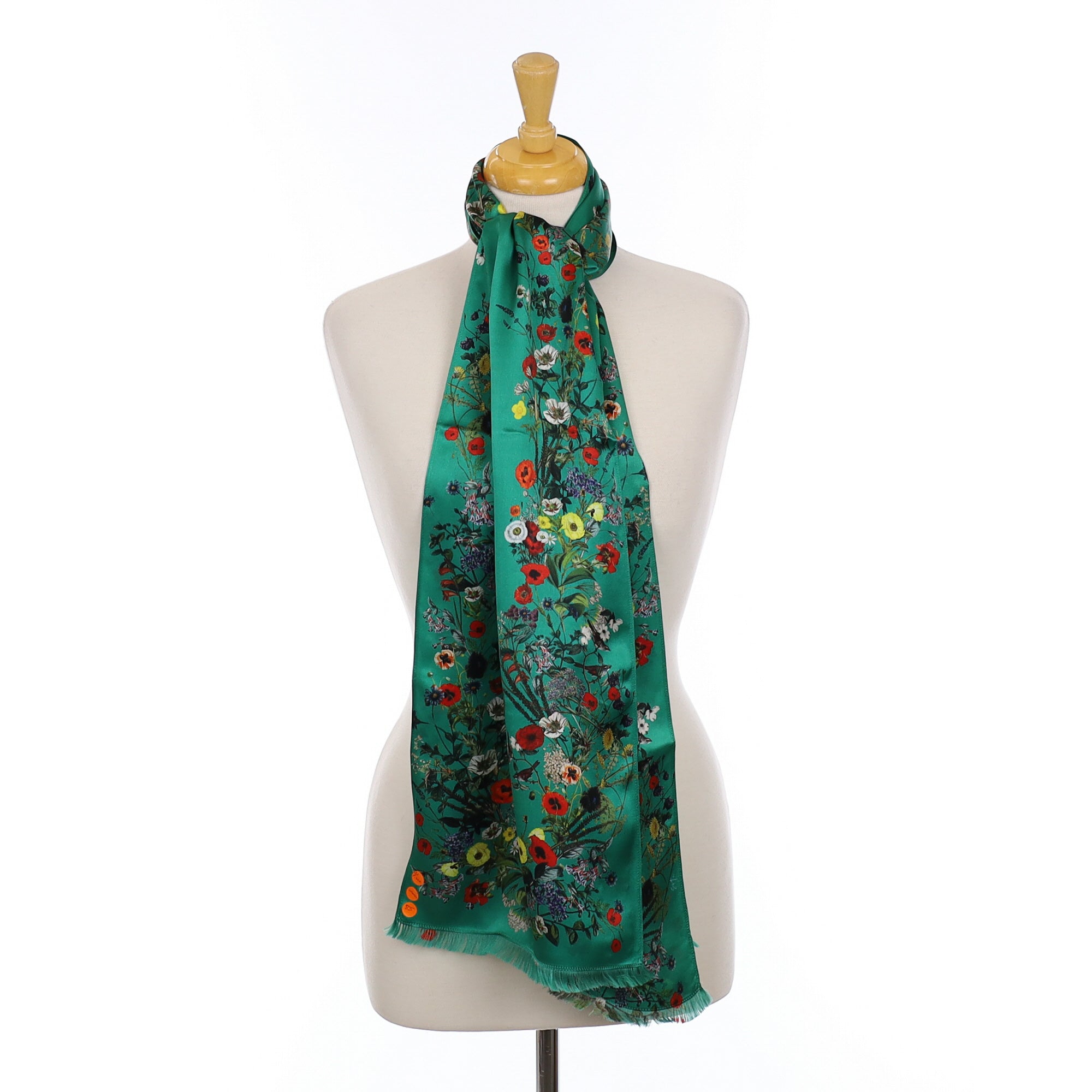 Unworn St Piece Green Floral Designer Silk Scarf
