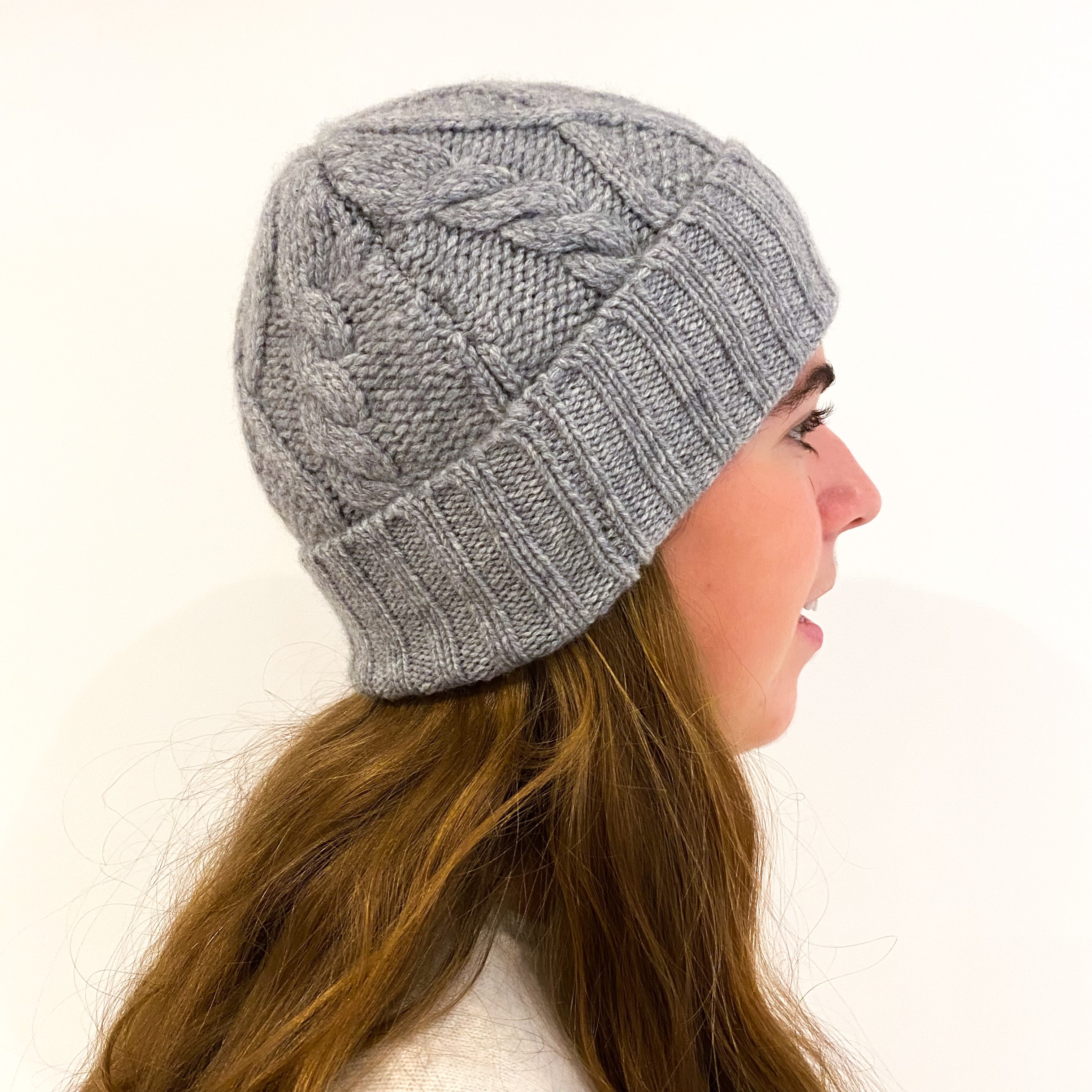 New Scottish Ash Grey Cable Beanie Hat One Size