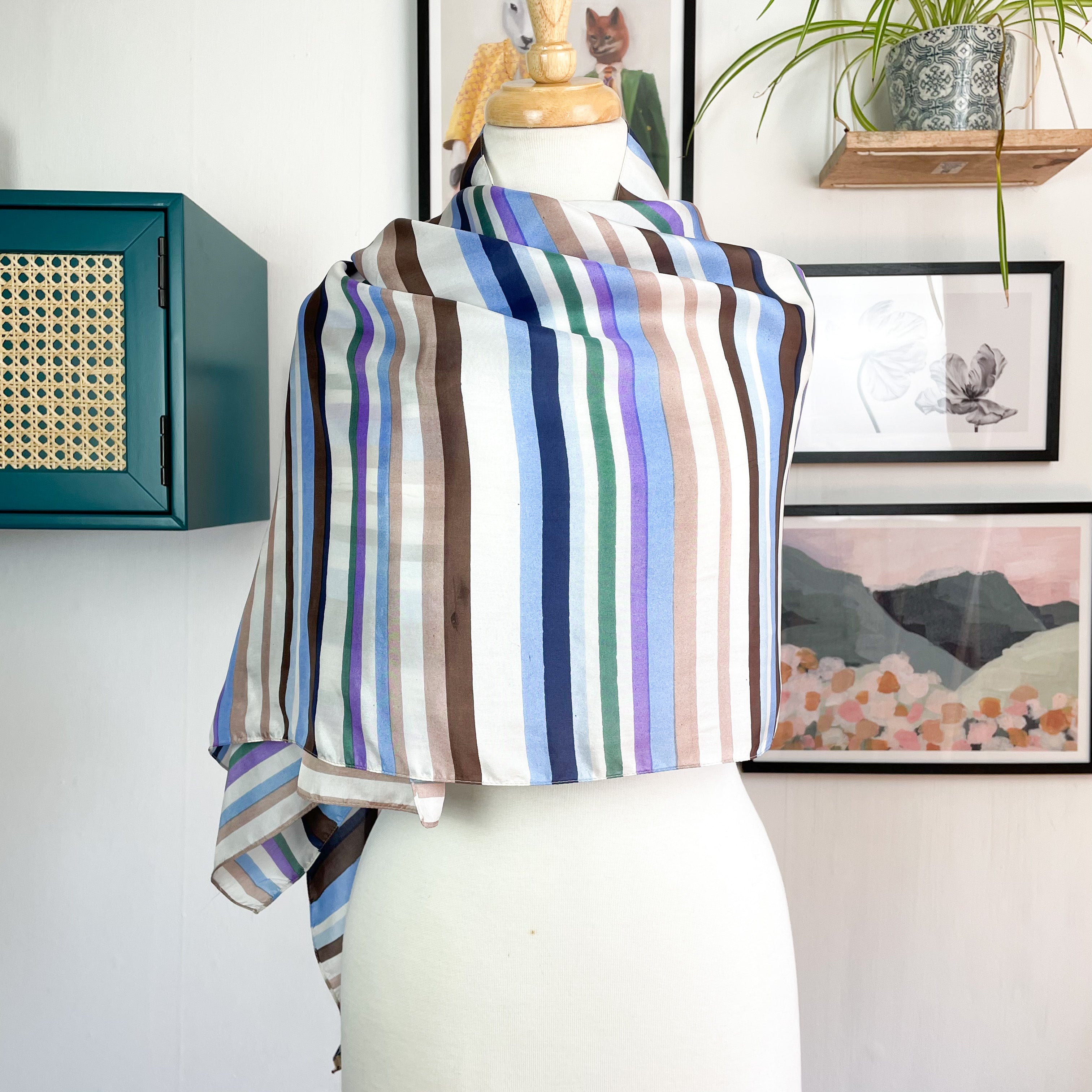 Muted Striped Long Silk Scarf