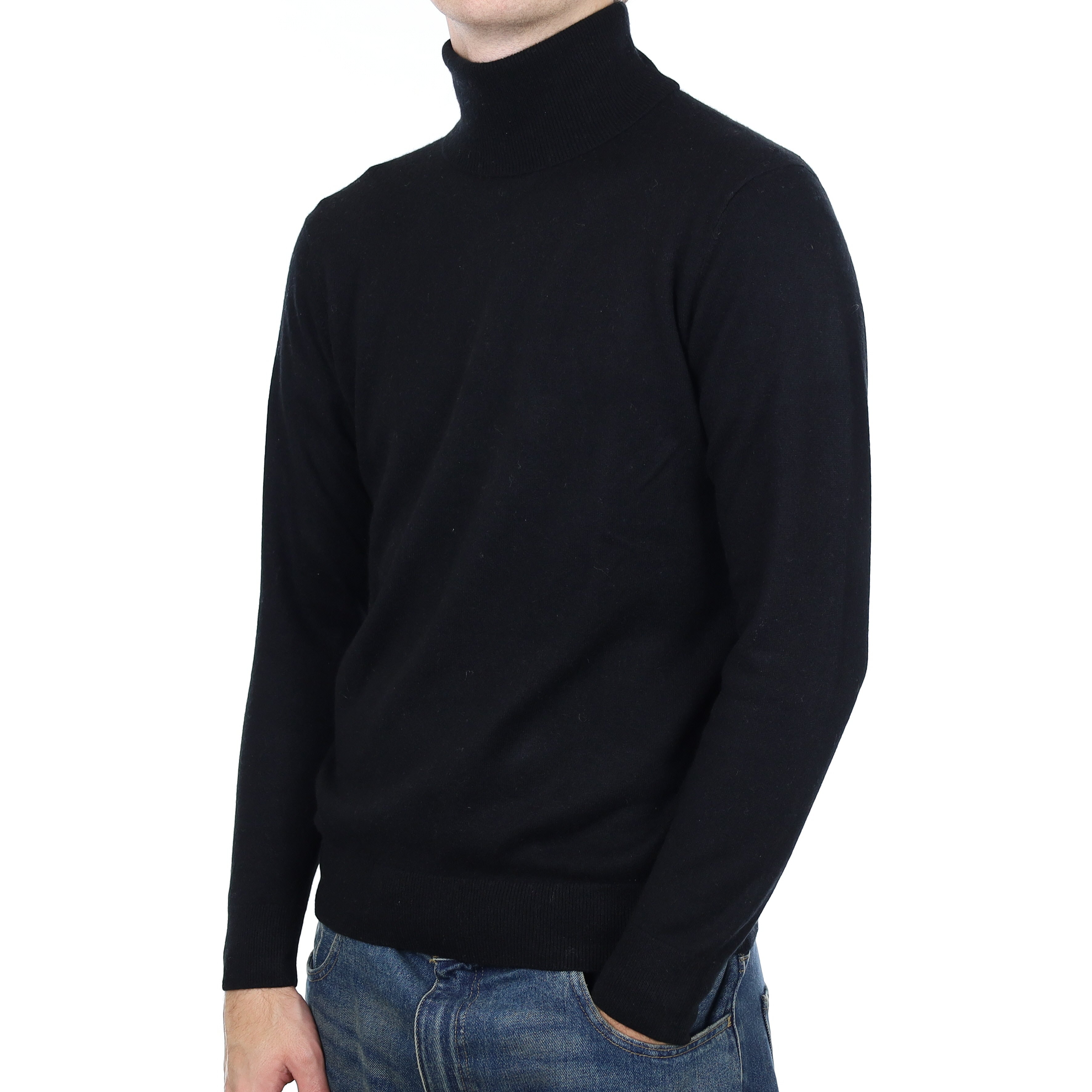 Men’s Black Cashmere Polo Neck Jumper Large