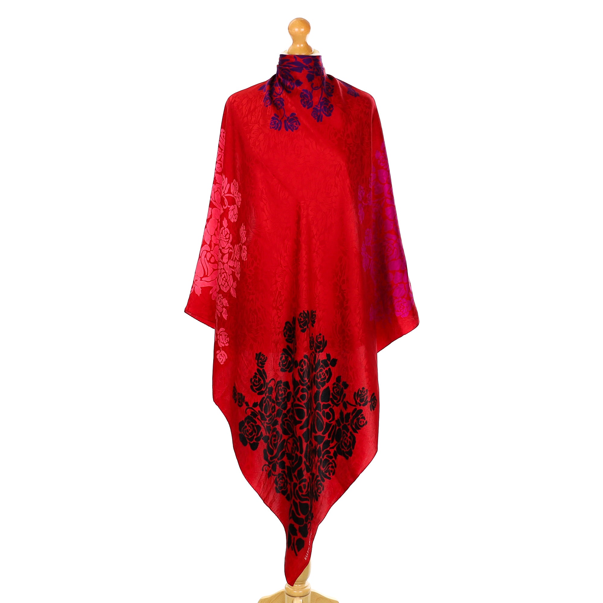 Ellen Tracy Red Patterned Silk Scarf