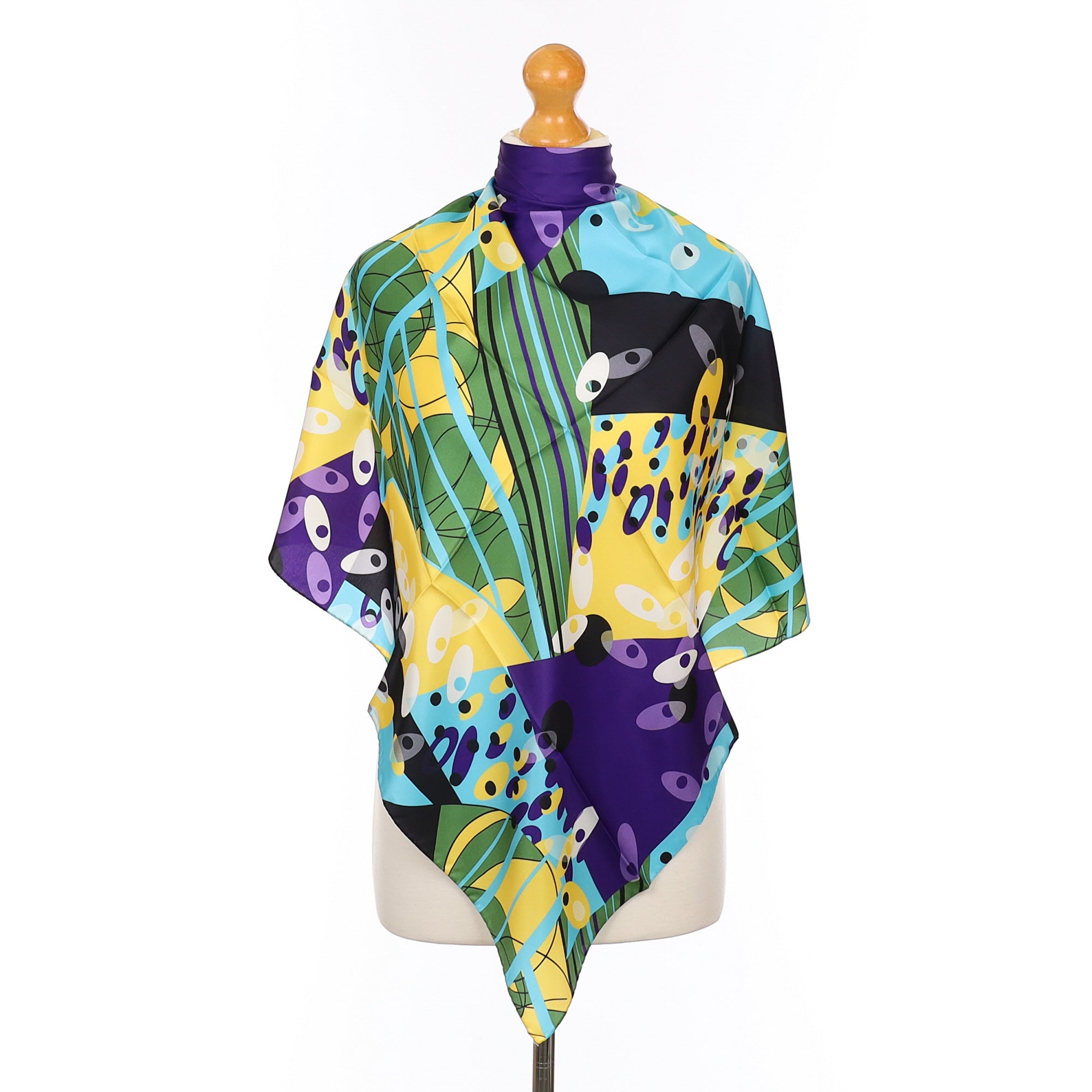 Immaculate Abstract Yellow, Green and Purple Silk Scarf