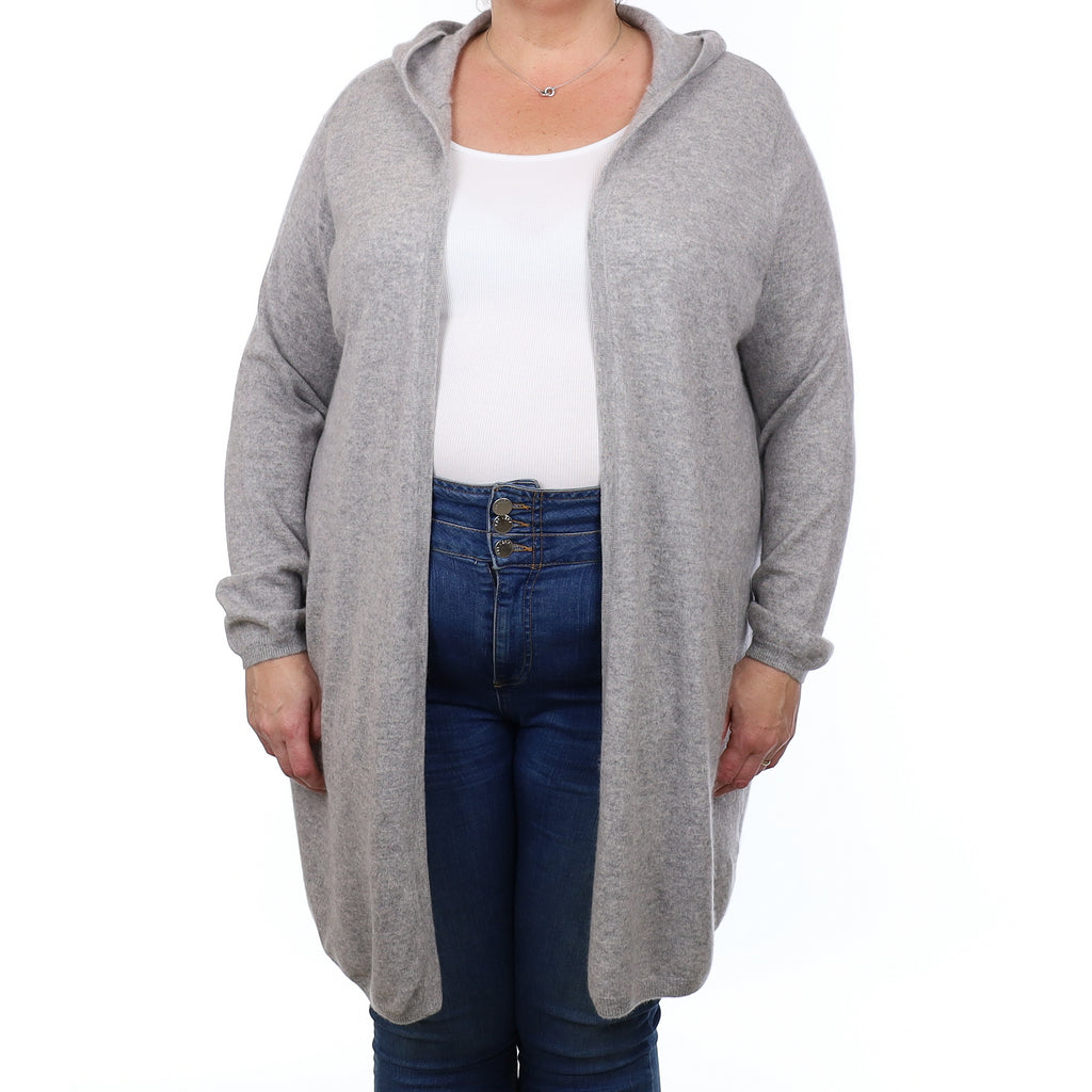 Smoke Grey Cashmere Edge to Edge Cardigan with Hood XXL