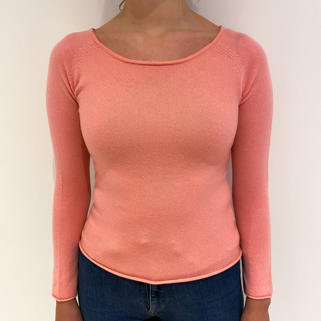 Flamingo Pink Cashmere Slash Neck Jumper Small