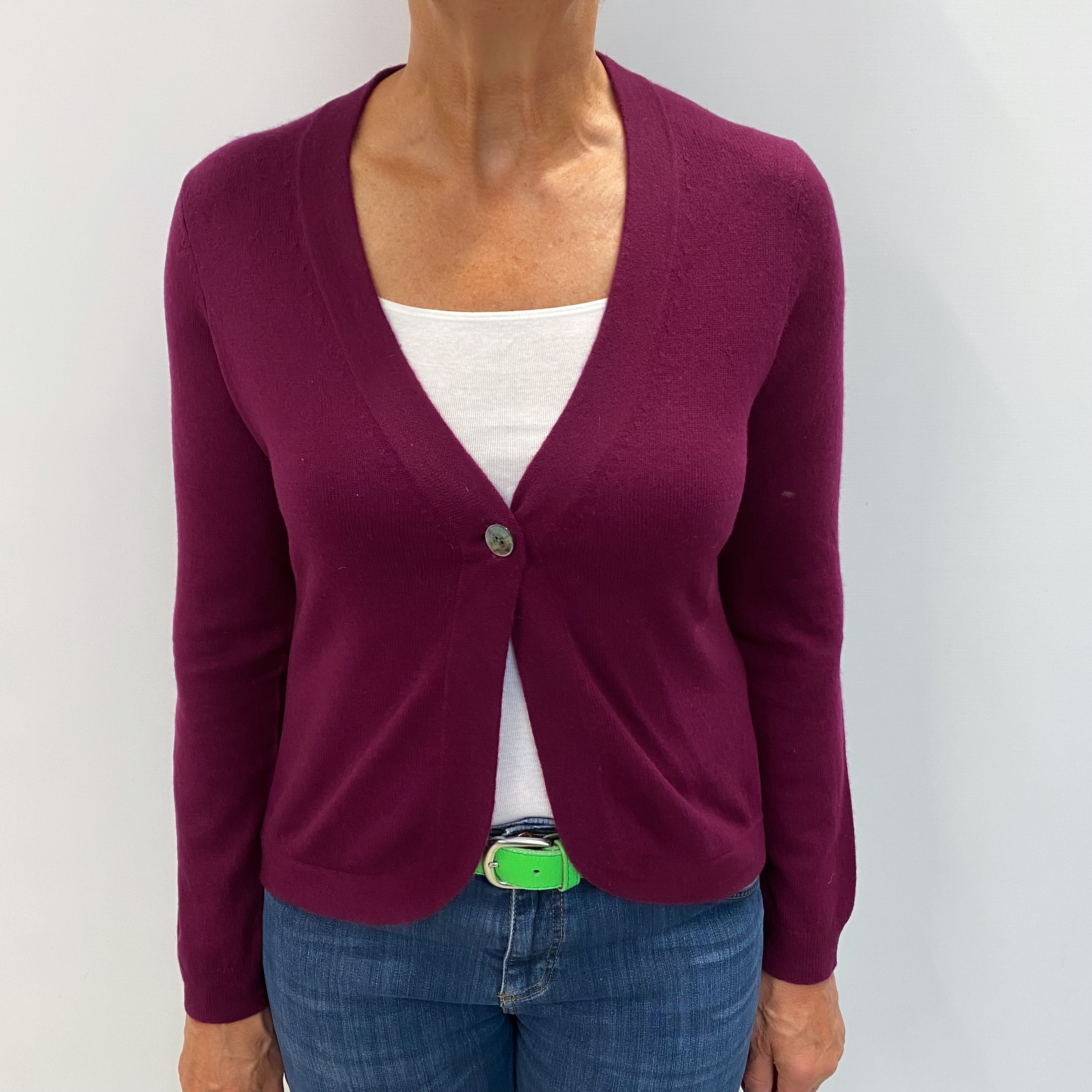 Plum Purple Cashmere V Neck Cardigan Medium