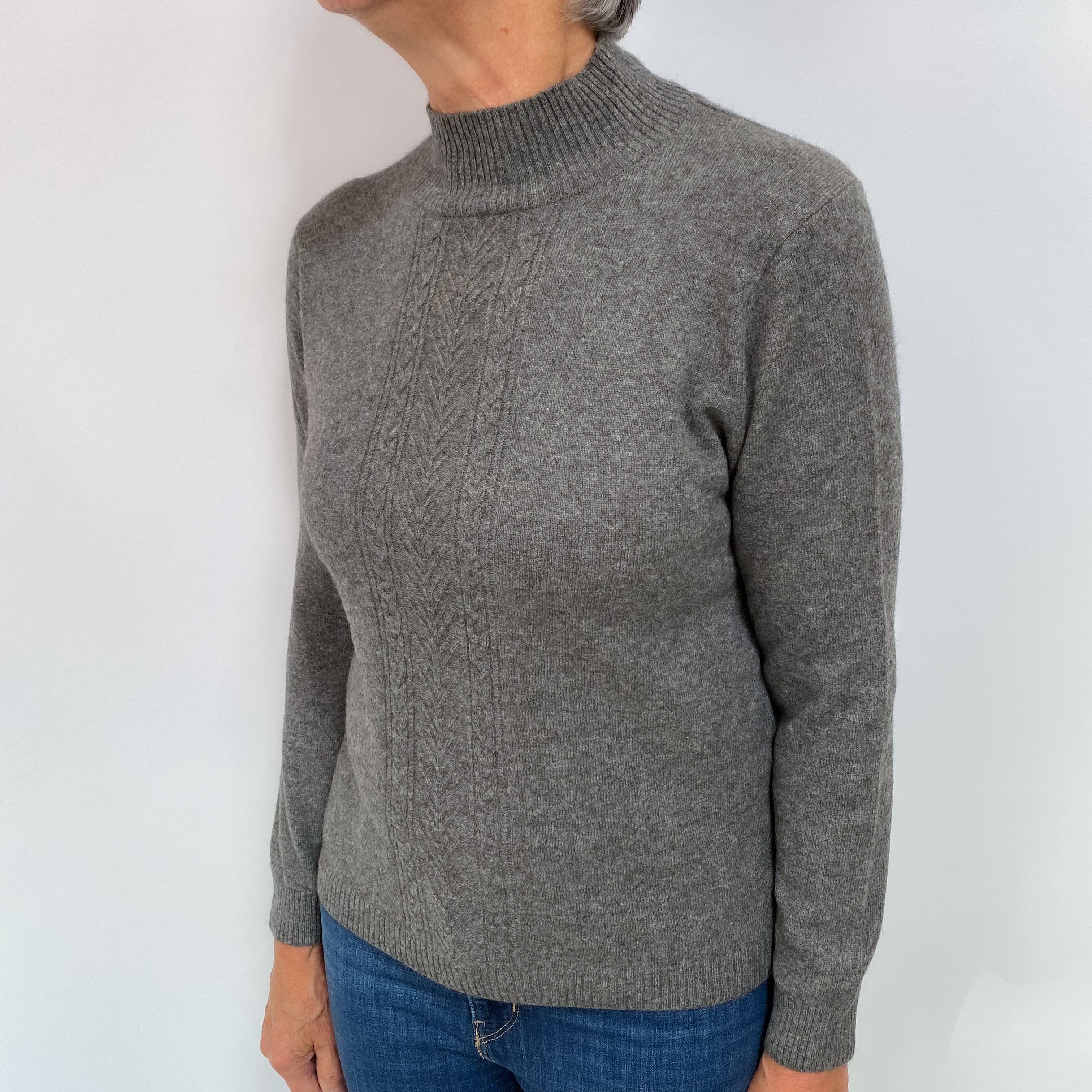Slate Grey Cashmere Funnel Neck Jumper Medium