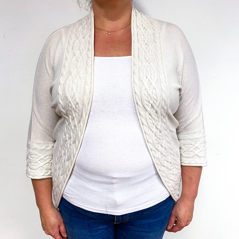 Cream 3/4 Sleeve Cashmere Edge to Edge Cardigan Extra Large