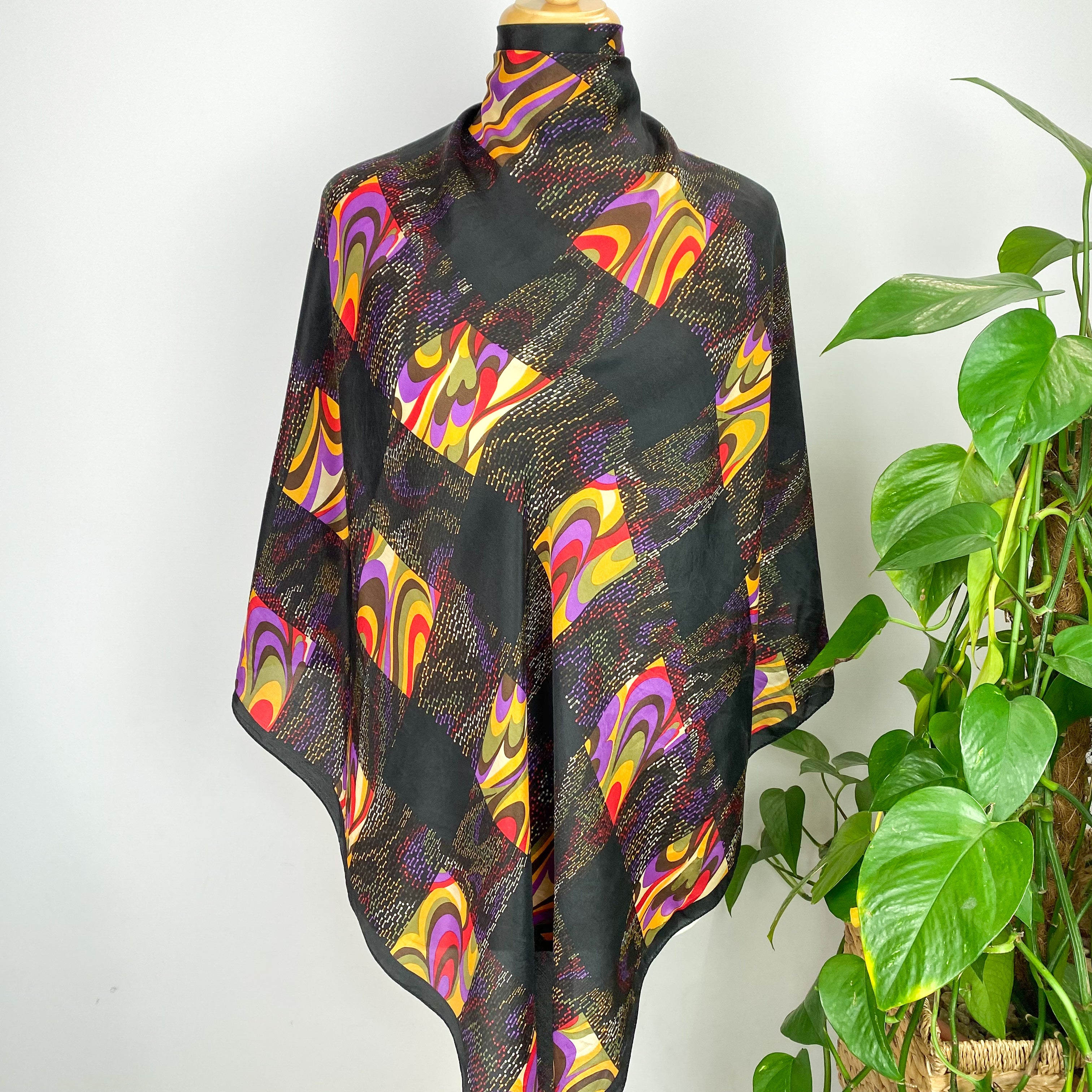 Black and Multicoloured Delicate Silk Scarf
