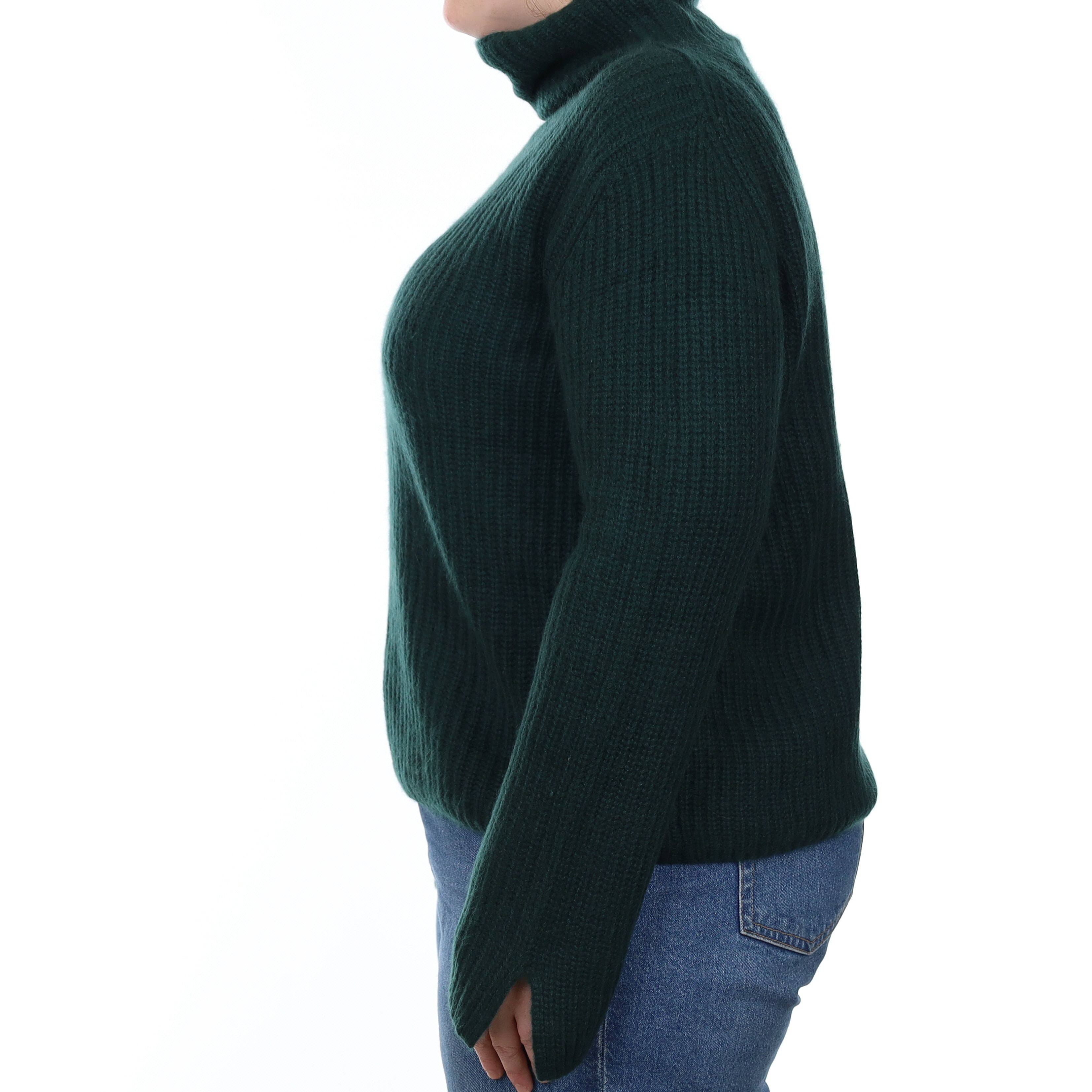 Deep Forest Green Chunky Ribbed Cashmere Turtle Neck Jumper Large