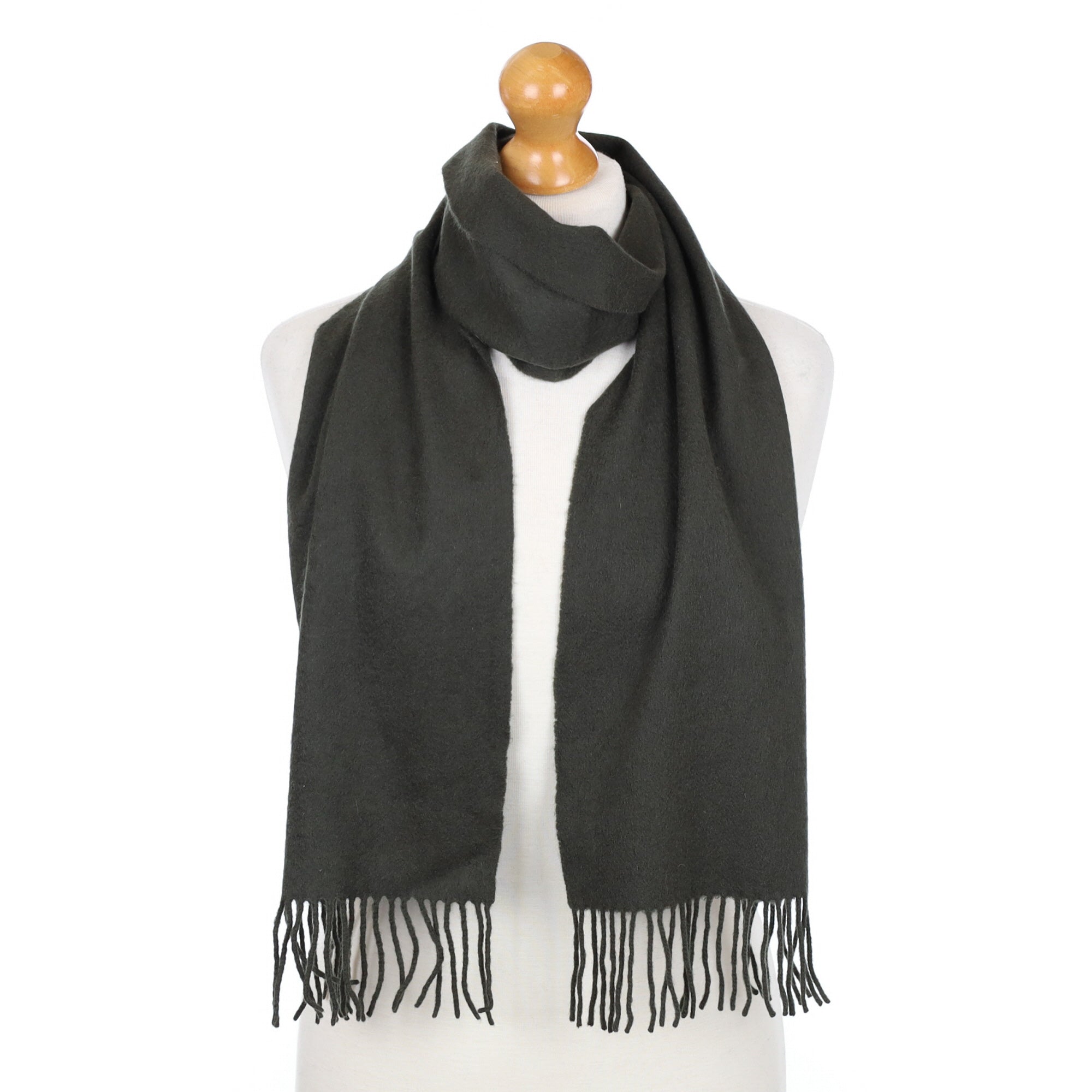 Pine Green Fringed Cashmere Woven Scarf