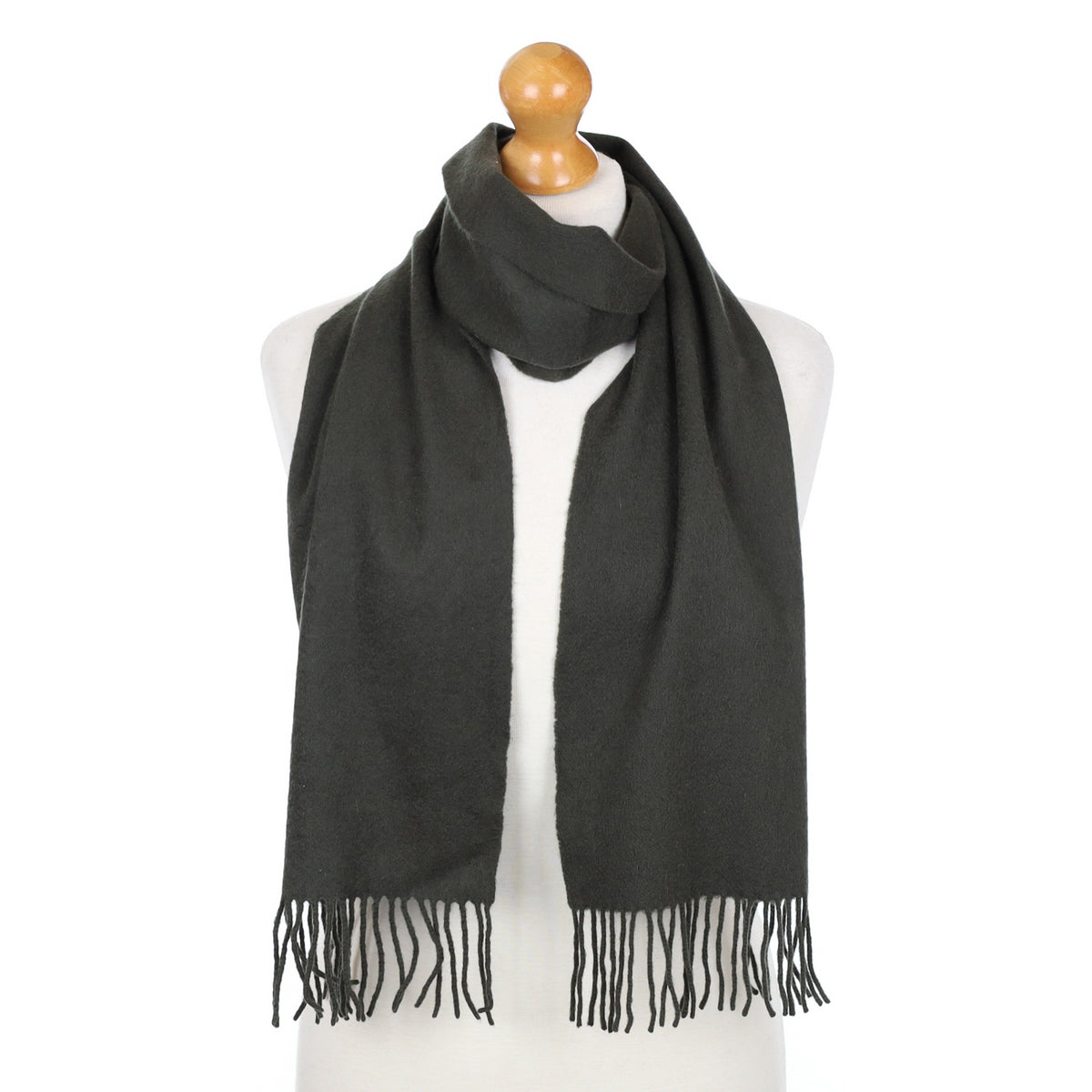 Pine Green Fringed Cashmere Woven Scarf