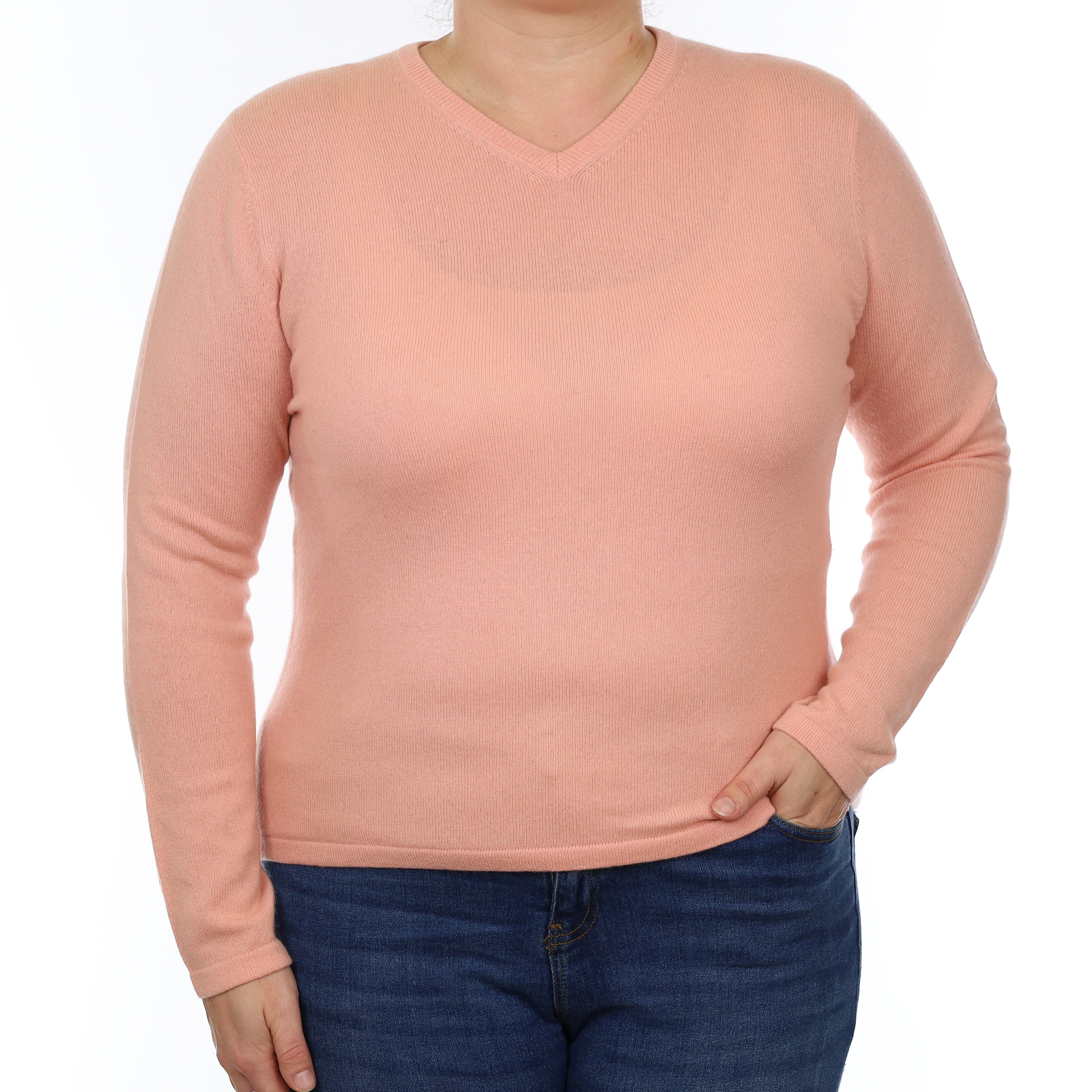 Peach Cashmere V Neck Jumper Large