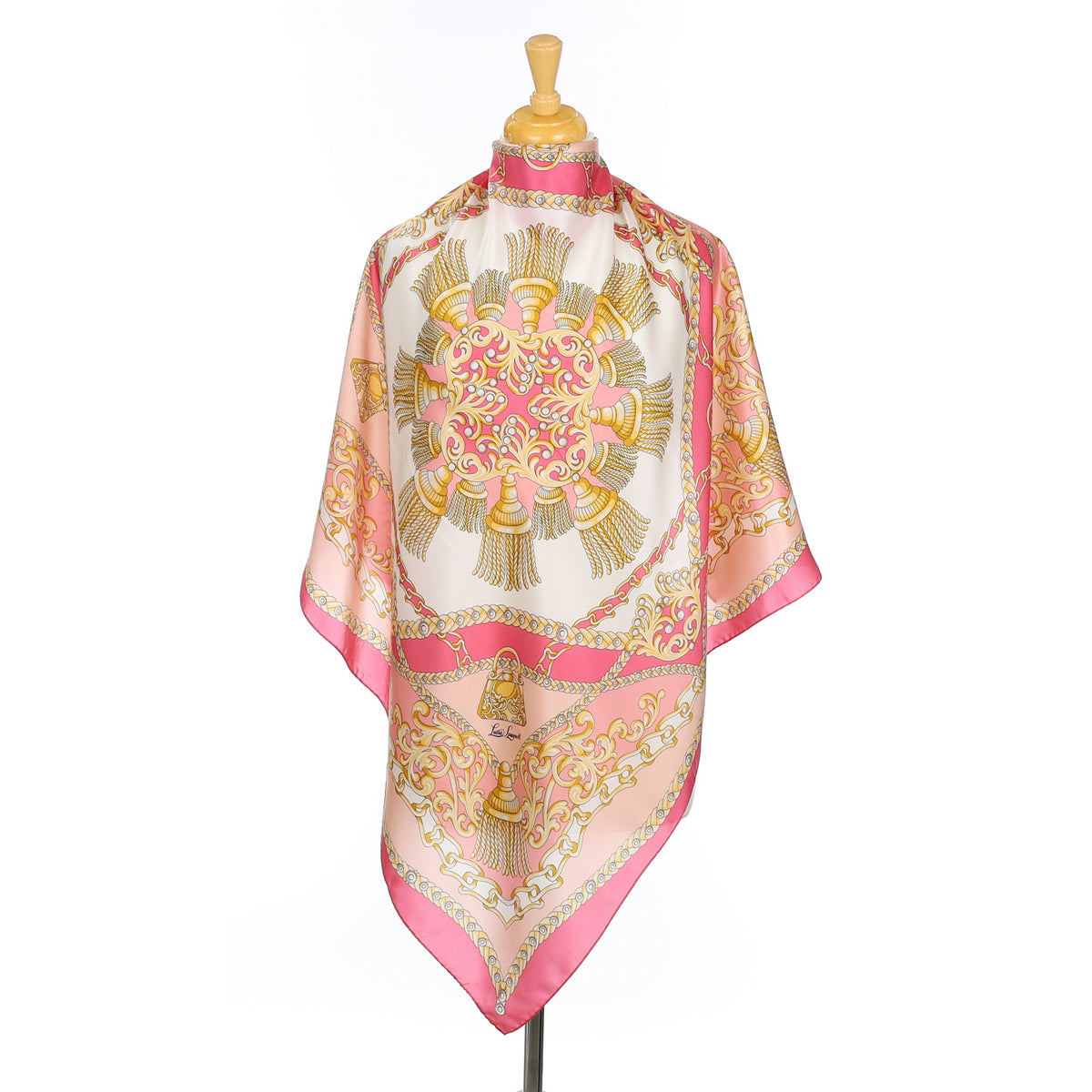Italian Luisa Spagnoli Pink and Cream Silk Scarf