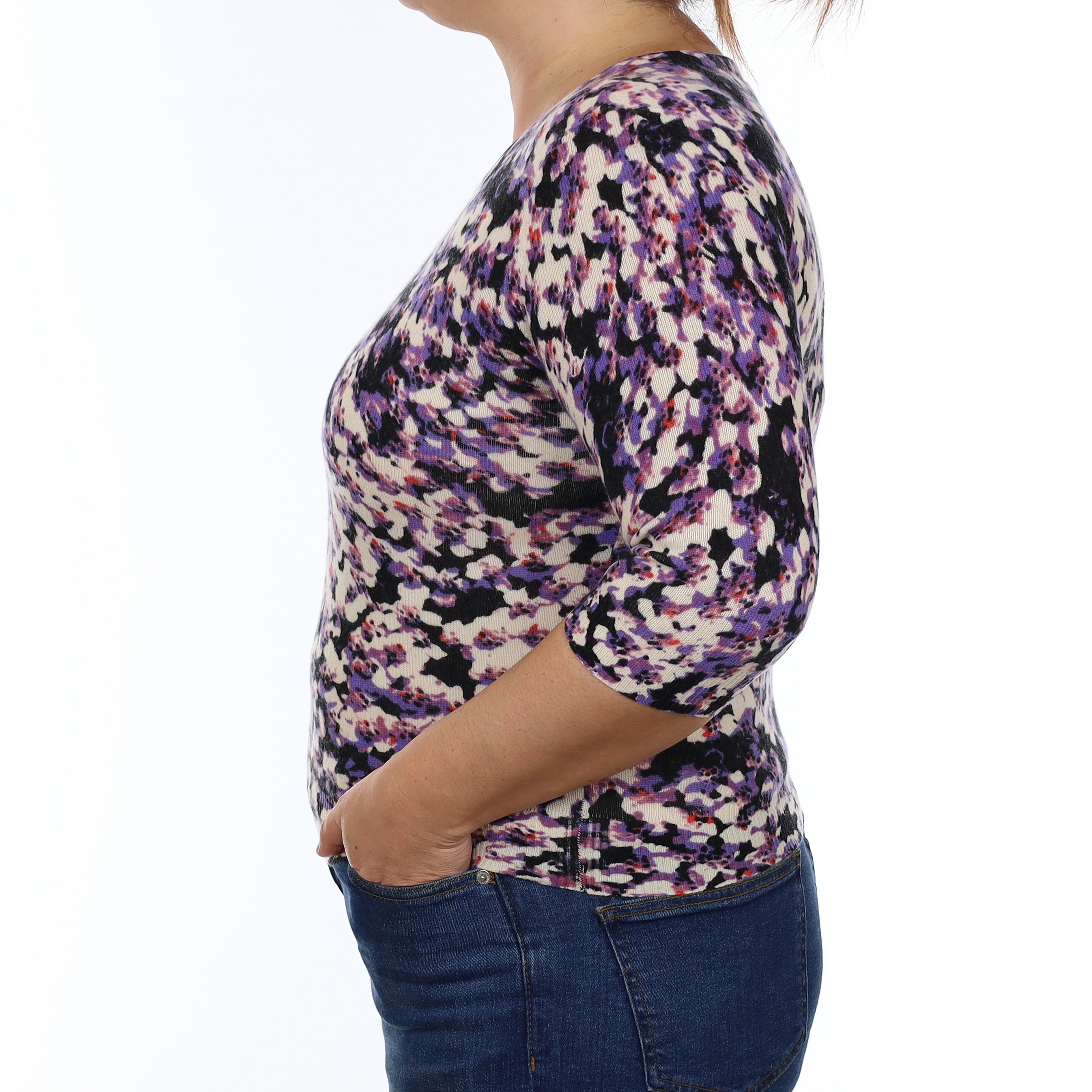 Purple Abstract Floral Cashmere Crew Neck Jumper Large