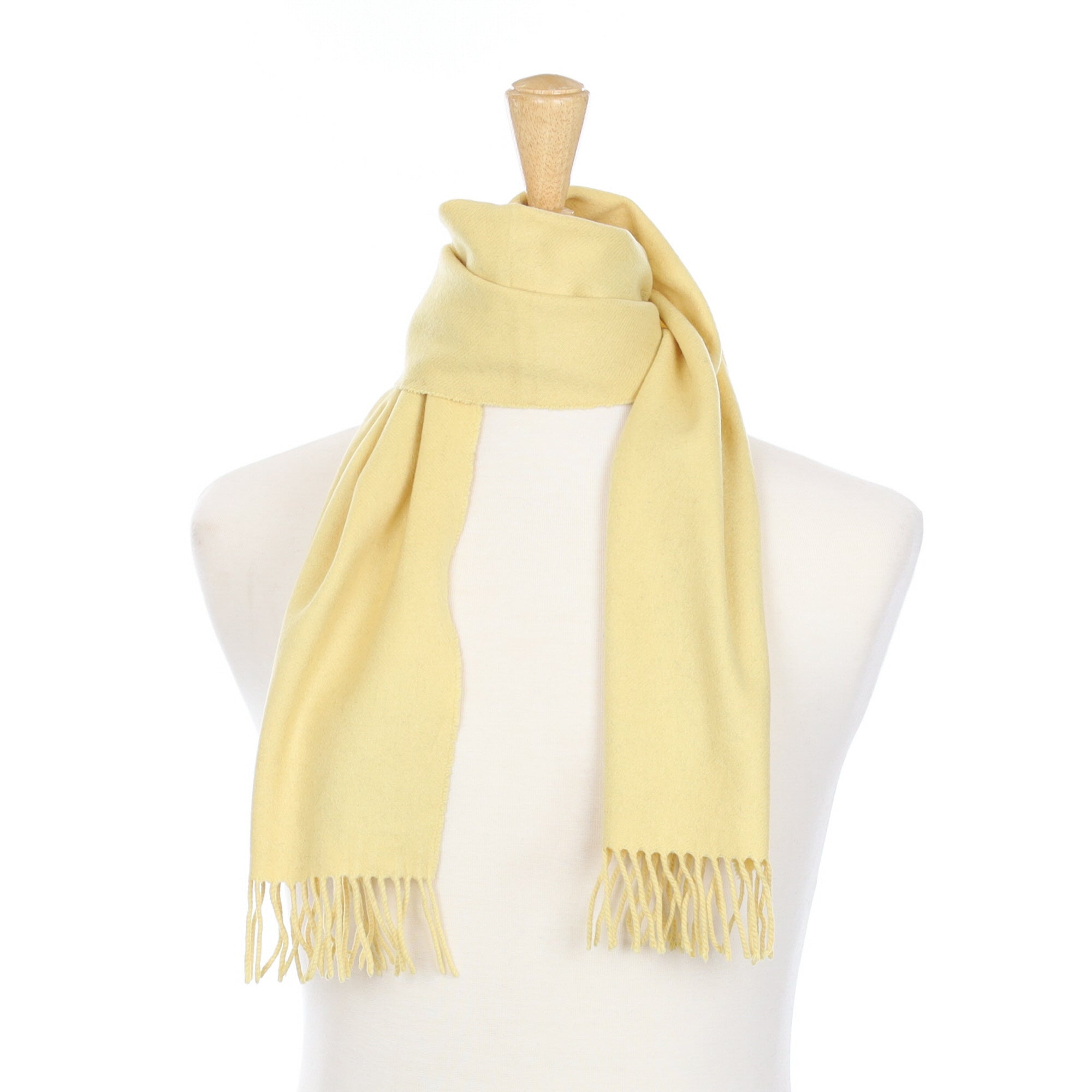 Custard Yellow Cashmere Fringed Woven Scarf