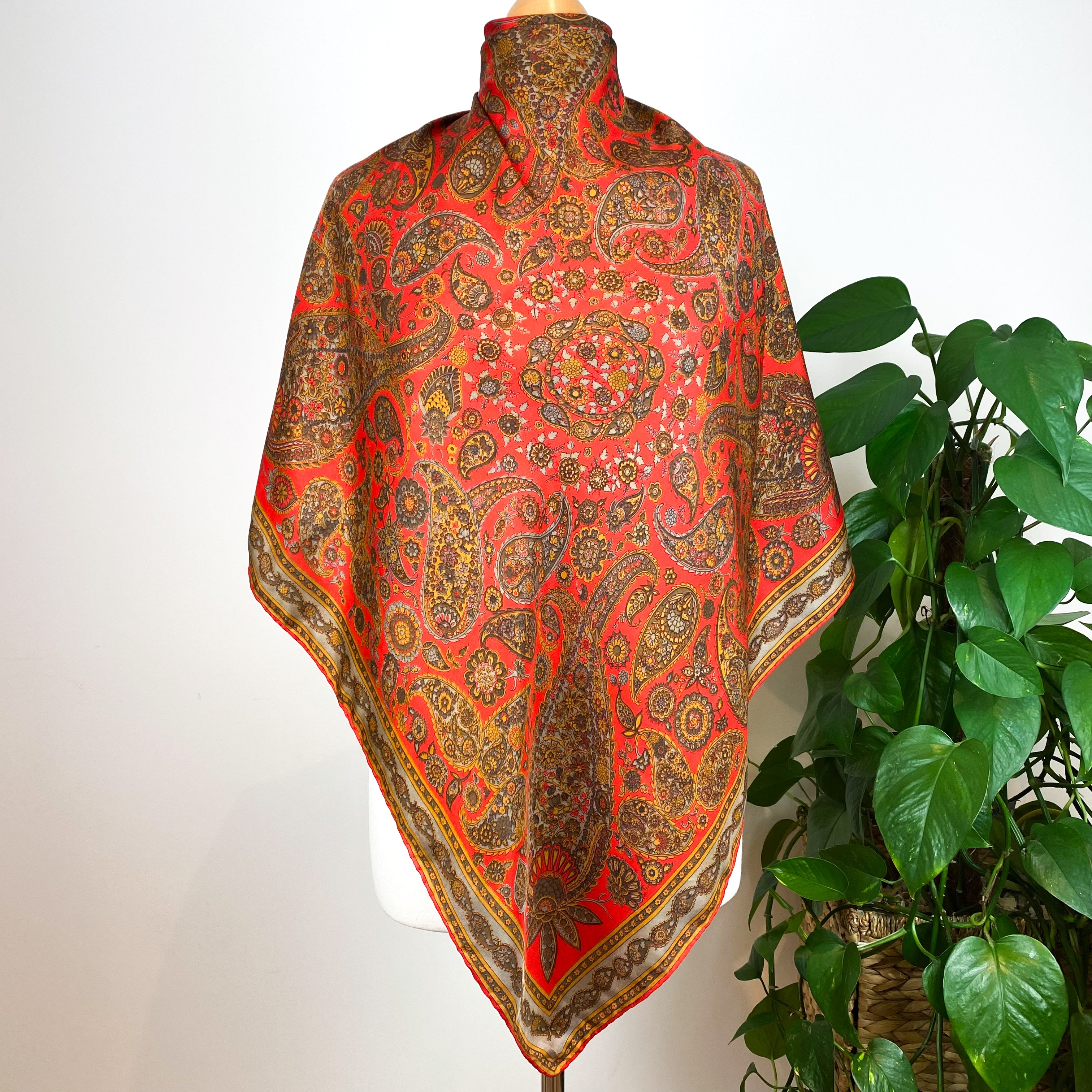 Red Paisley Pattern Silk Scarf