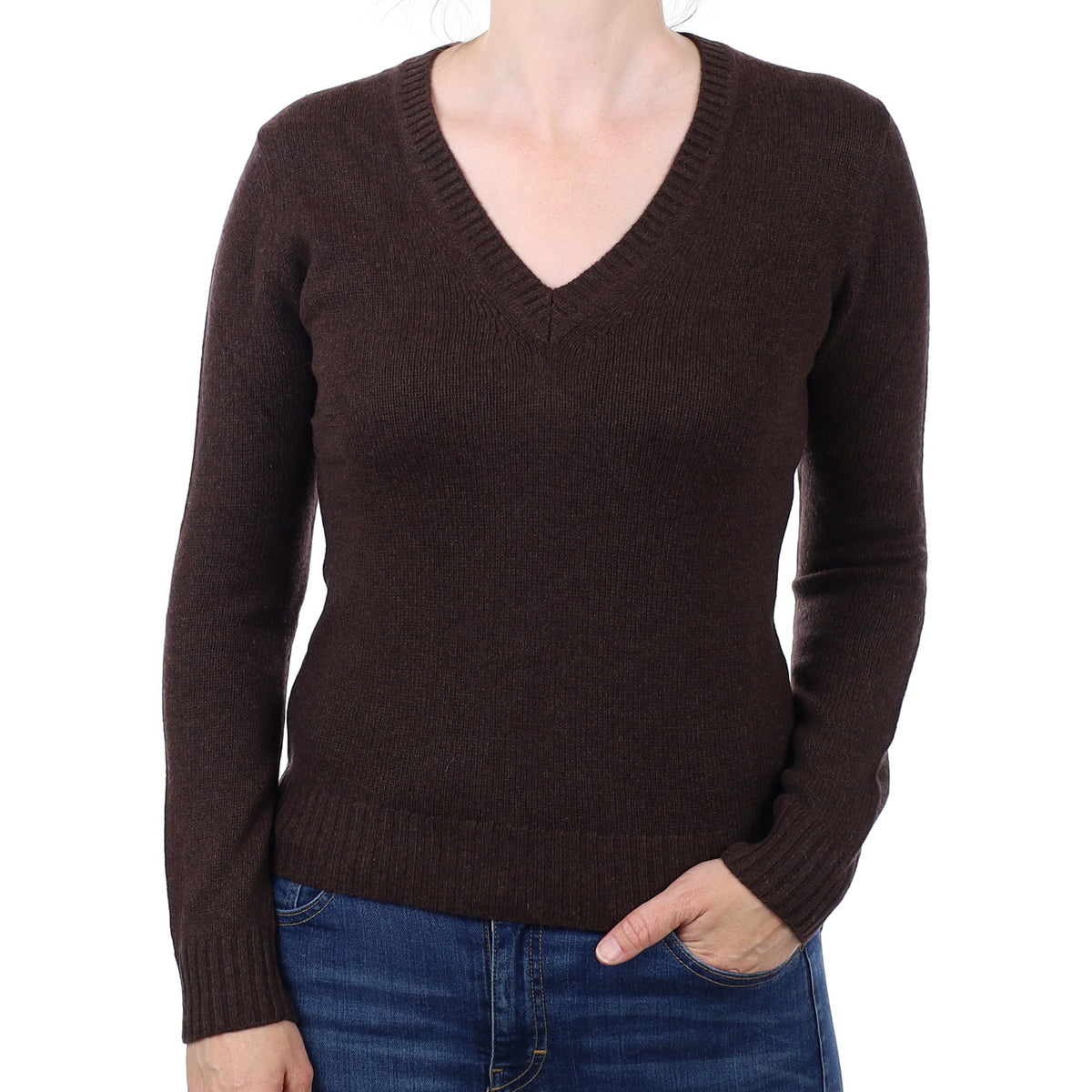 Chocolate Brown V-Neck Jumper Small