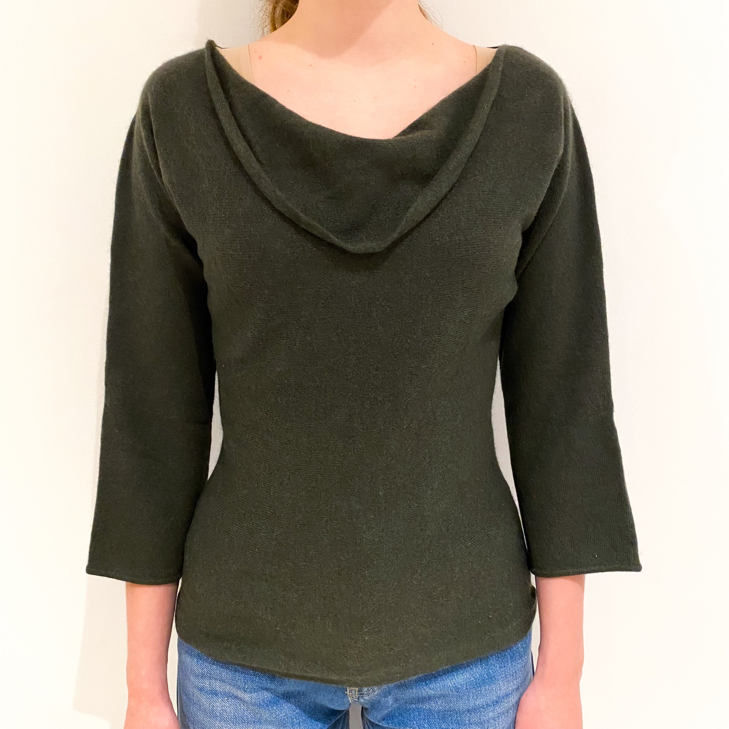 Deep Khaki Cashmere Cowl Neck Jumper Extra Small