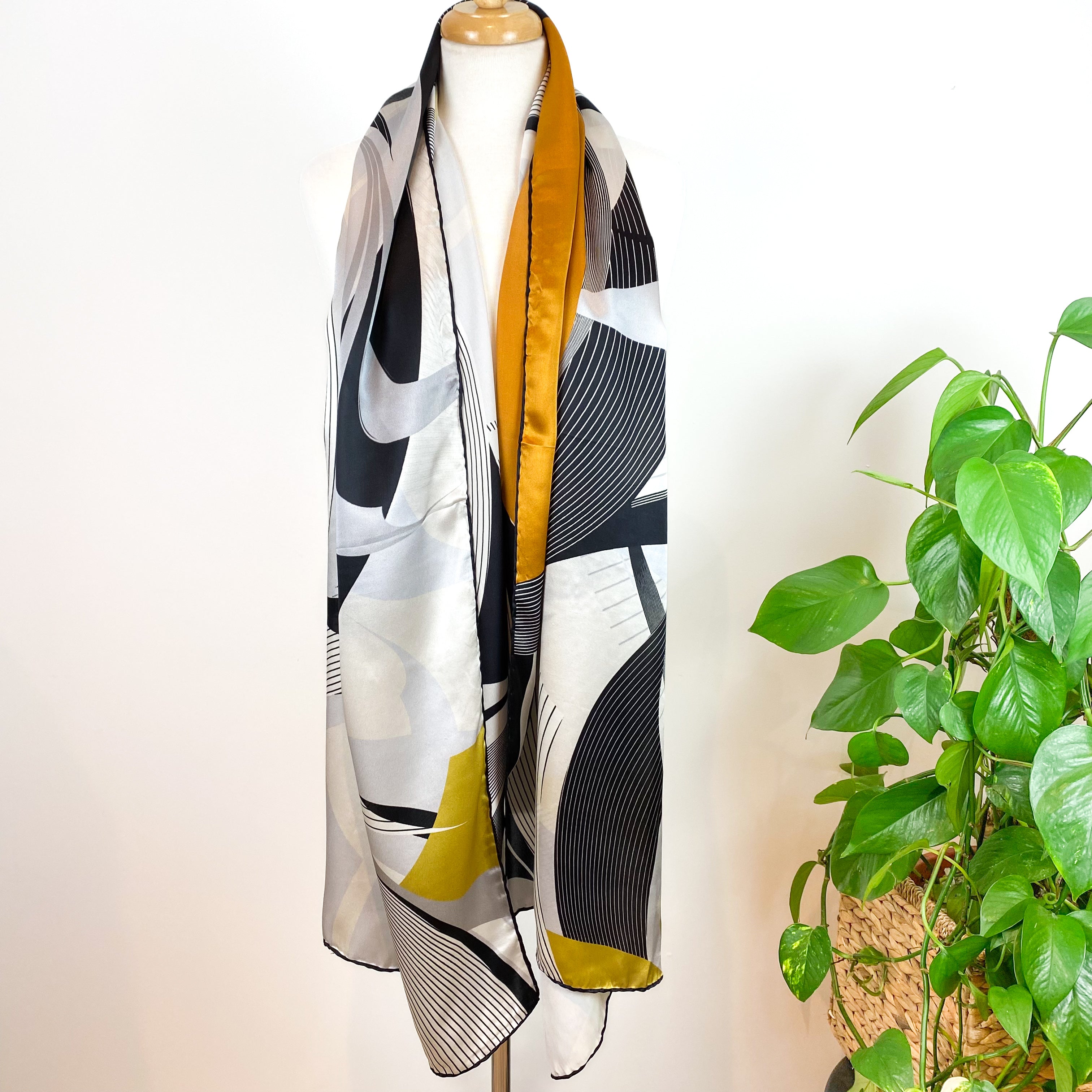 Large Abstract Design Wrap Style Silk Scarf