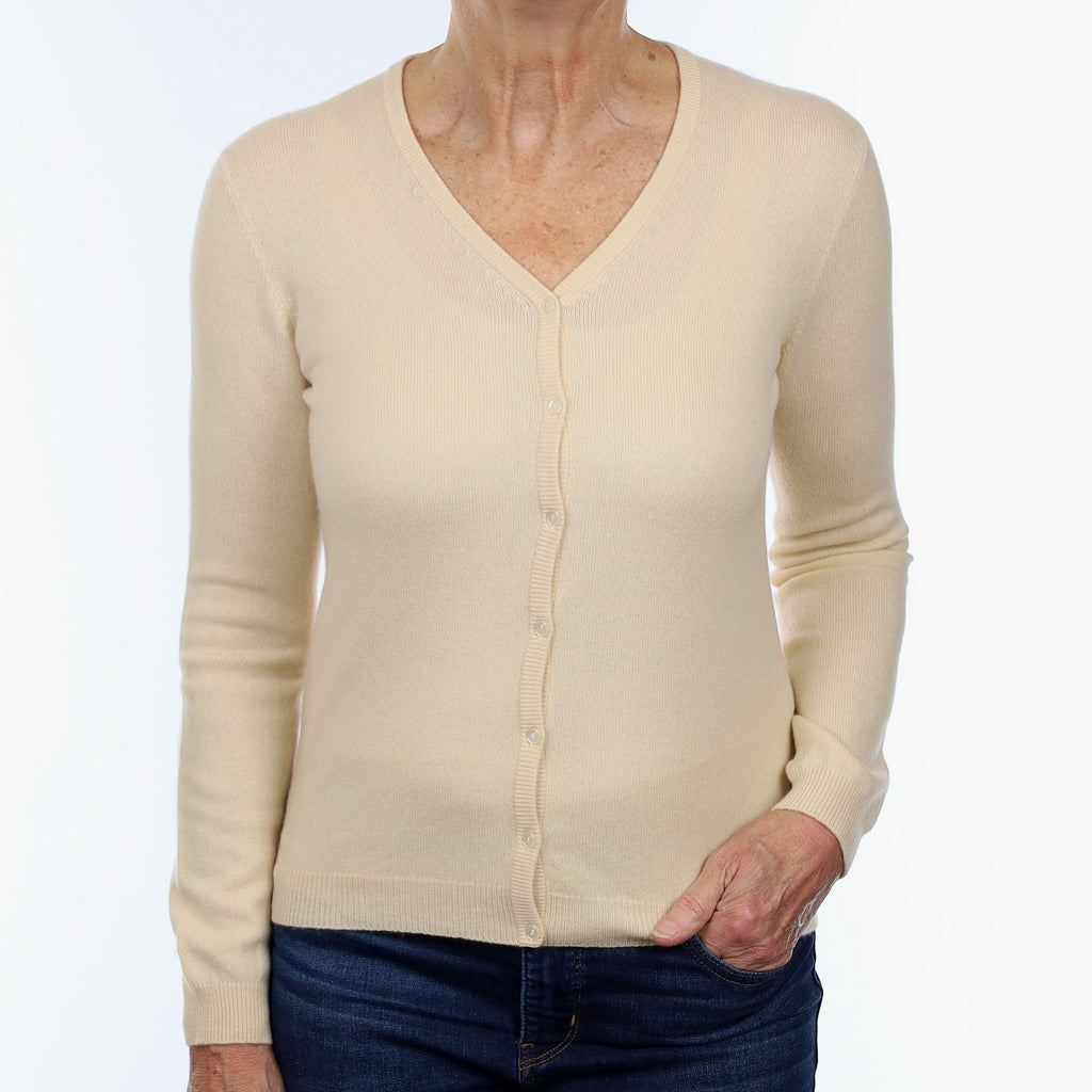Palest Apricot Cashmere V Neck Cardigan Medium