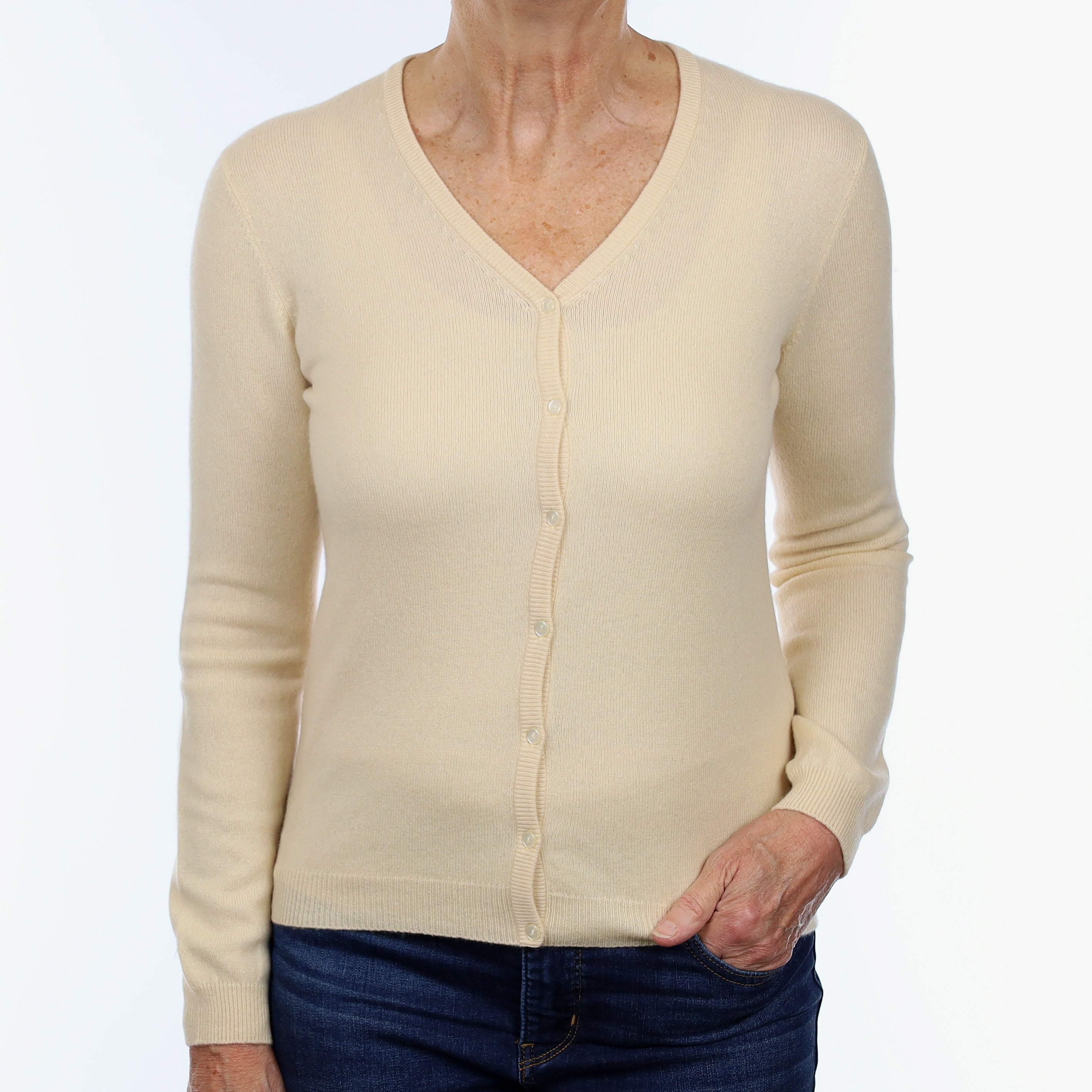 Palest Apricot Cashmere V Neck Cardigan Medium